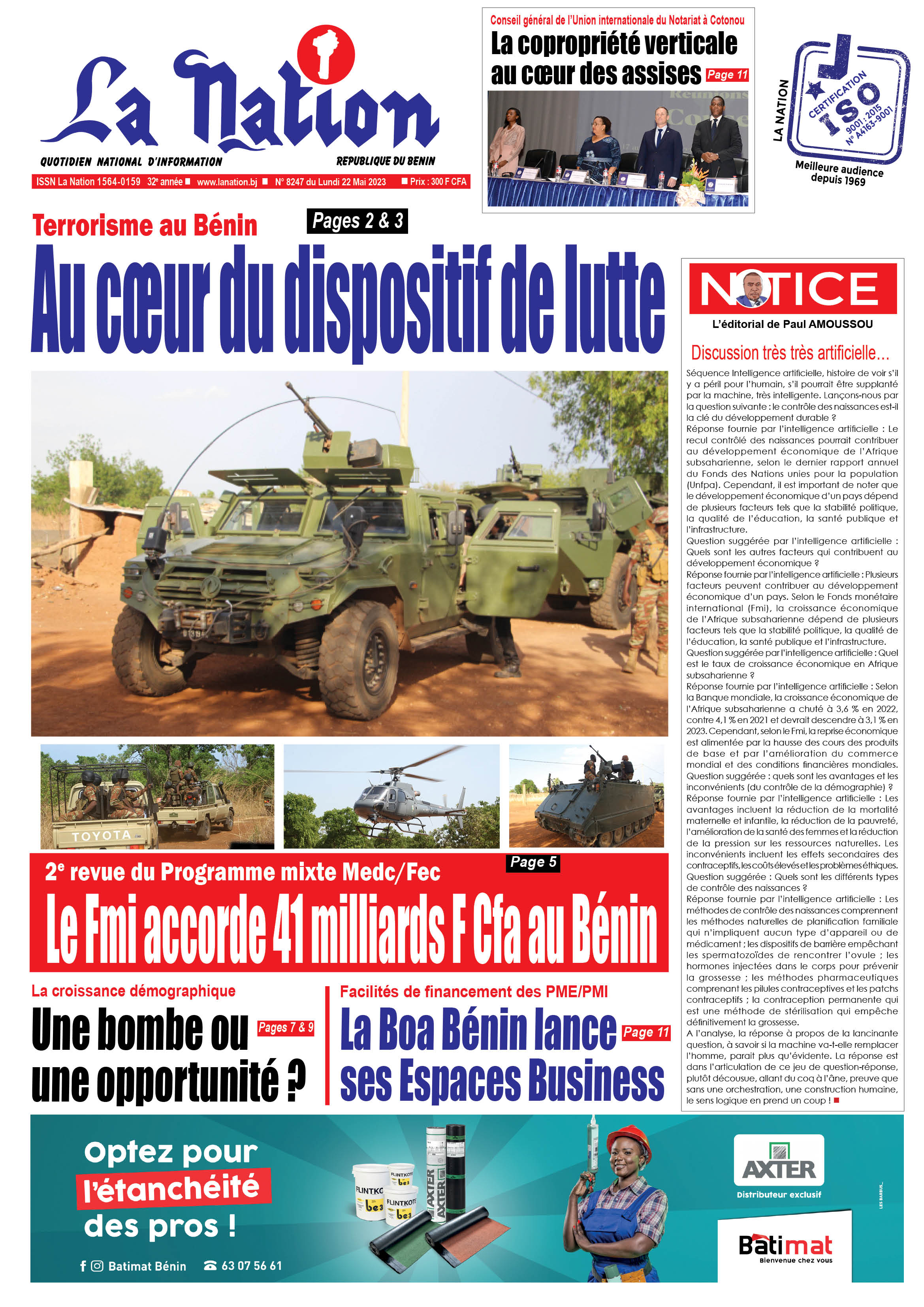 Quotidien "La Nation" du 22 Mai 2023