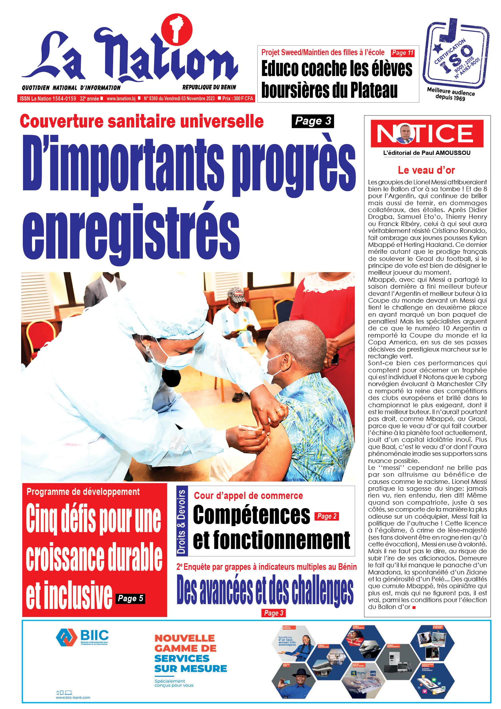 Quotidien ''La Nation'' du 03 Novembre 2023