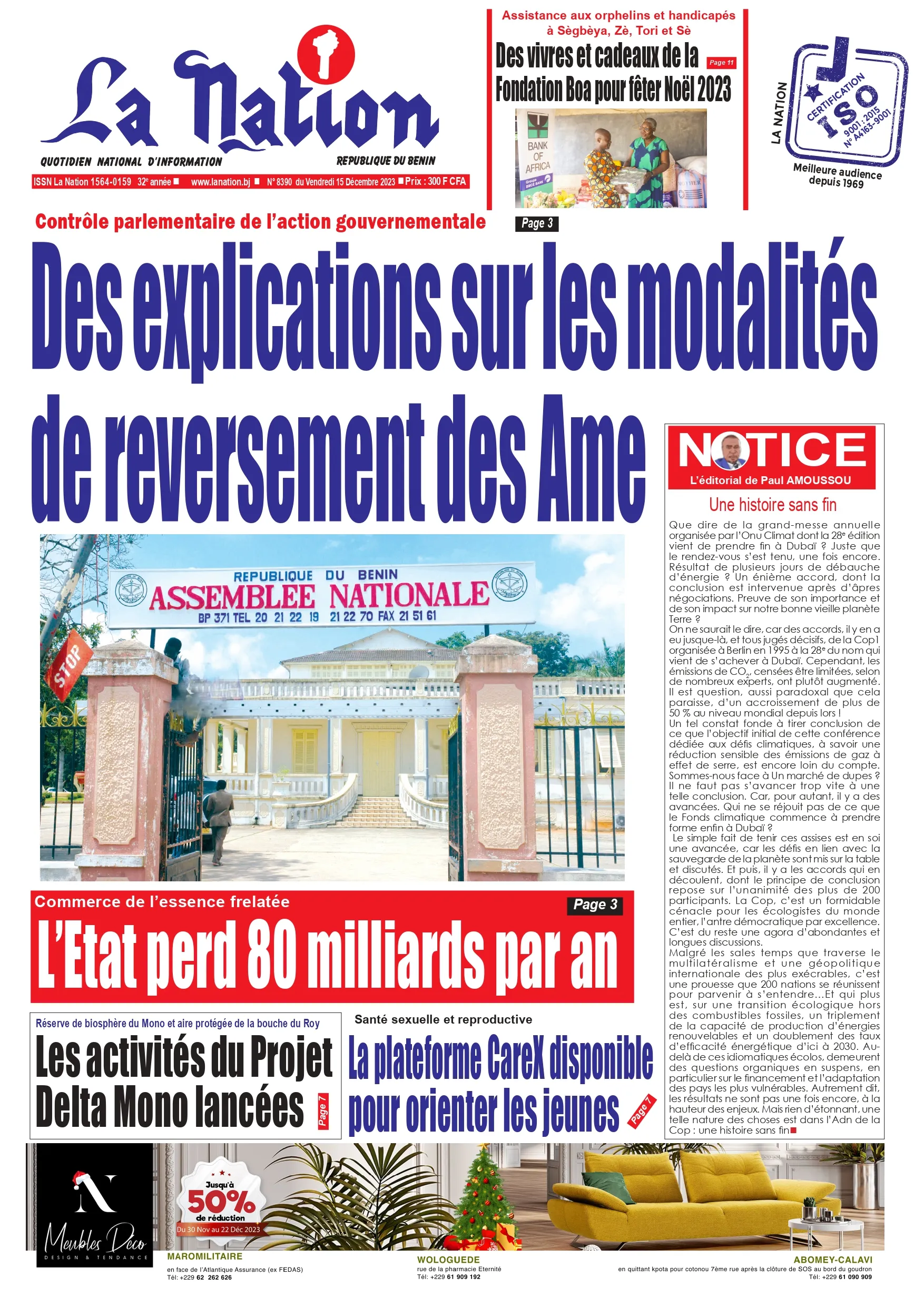 Quotidien ''La Nation'' du 15 Décembre 2023