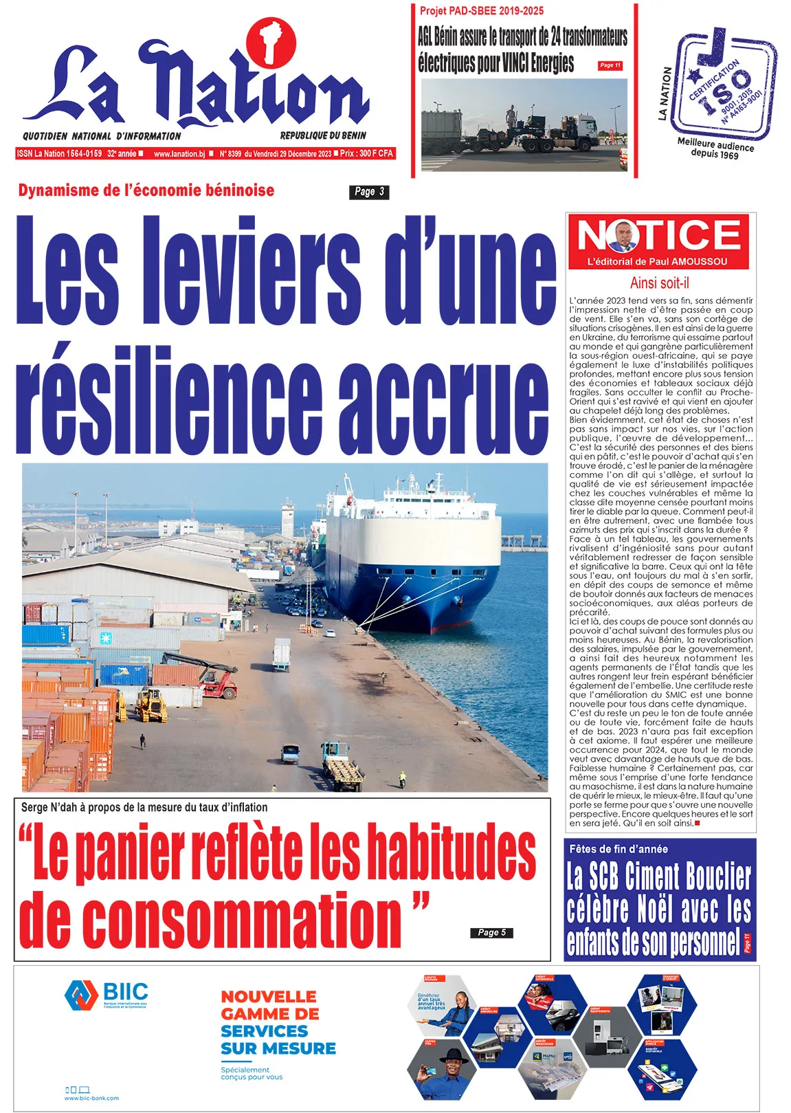 Quotidien ''La Nation'' du 29 Décembre 2023