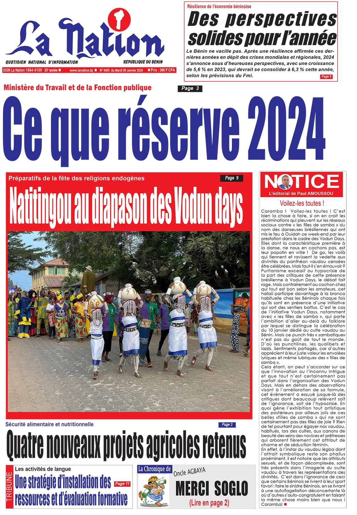 Quotidien ''La Nation'' du 09 Janvier 2024
