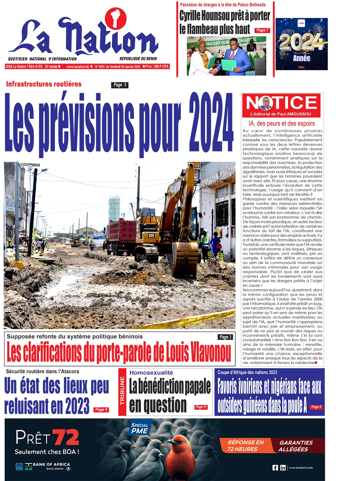 Quotidien ''La Nation'' du 05 Janvier 2024