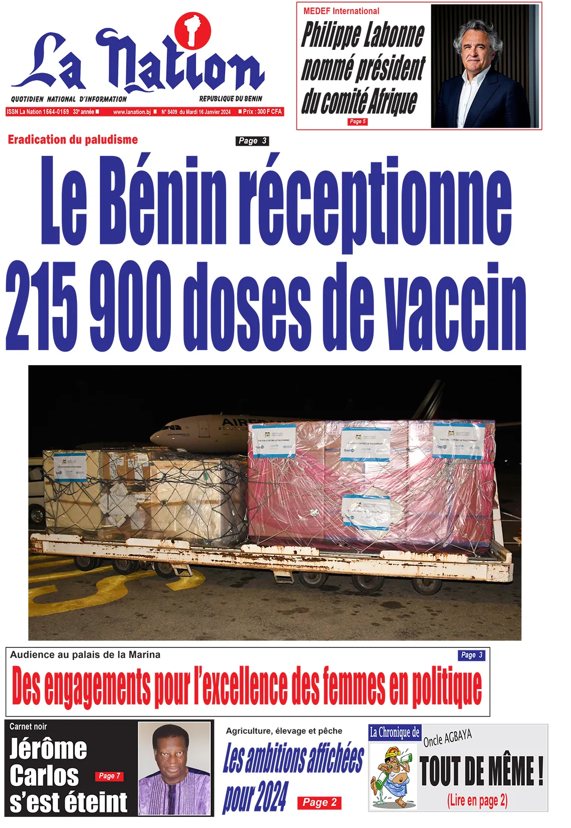 Quotidien ''La Nation'' du 16 Janvier 2024