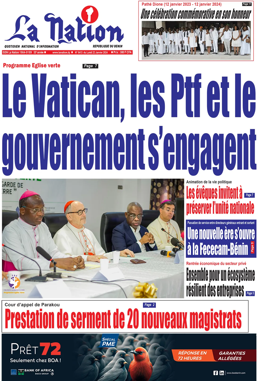 Quotidien ''La Nation'' du 22 Janvier 2024