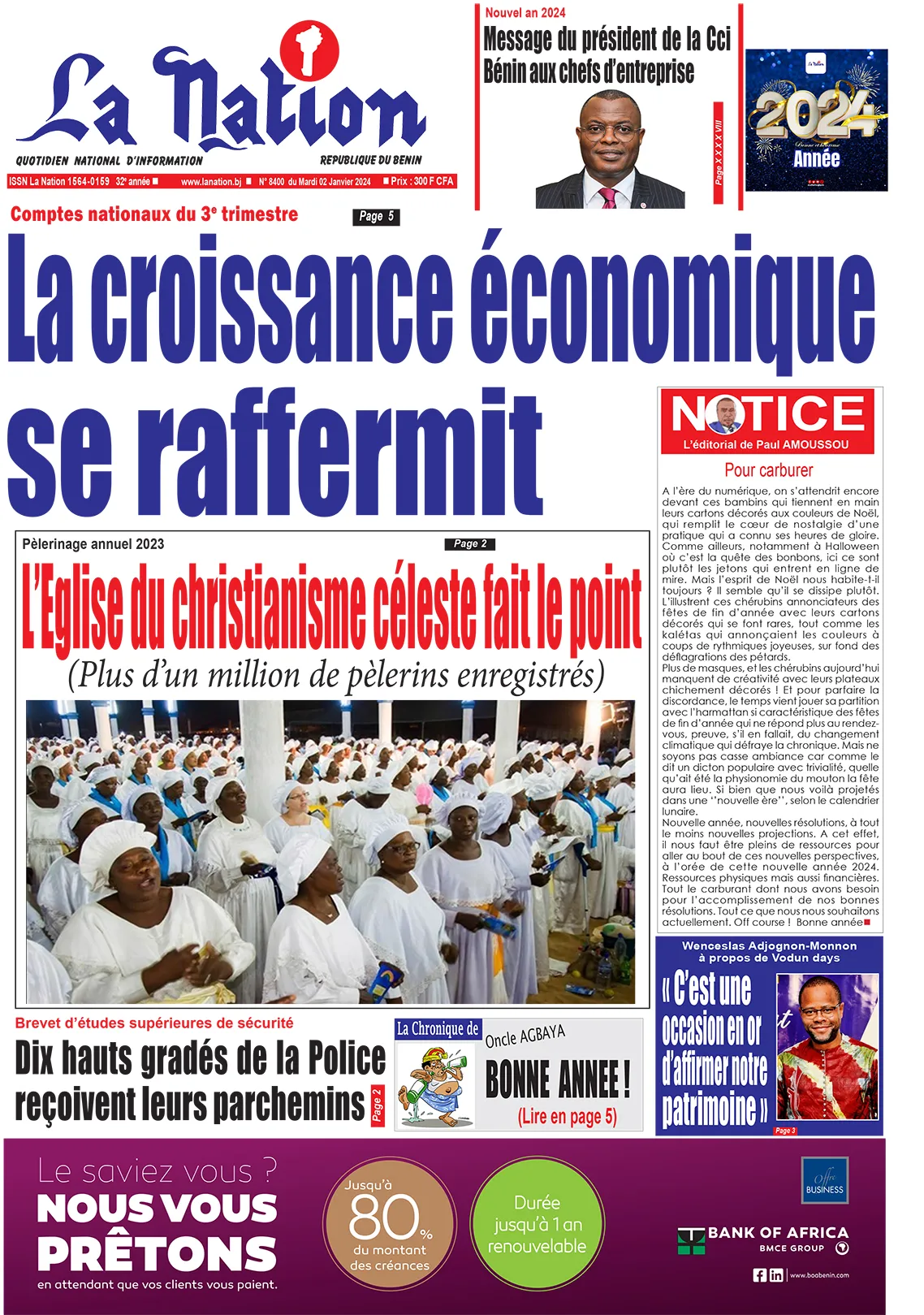 Quotidien ''La Nation'' du 1er Janvier 2024