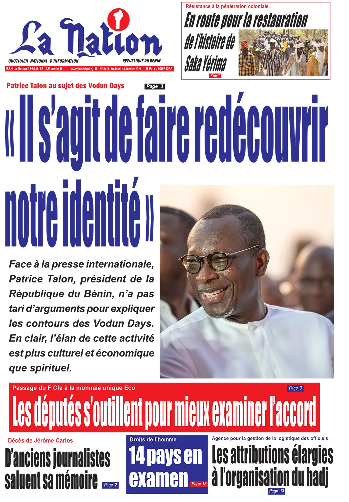 Quotidien ''La Nation'' du 18 Janvier 2024