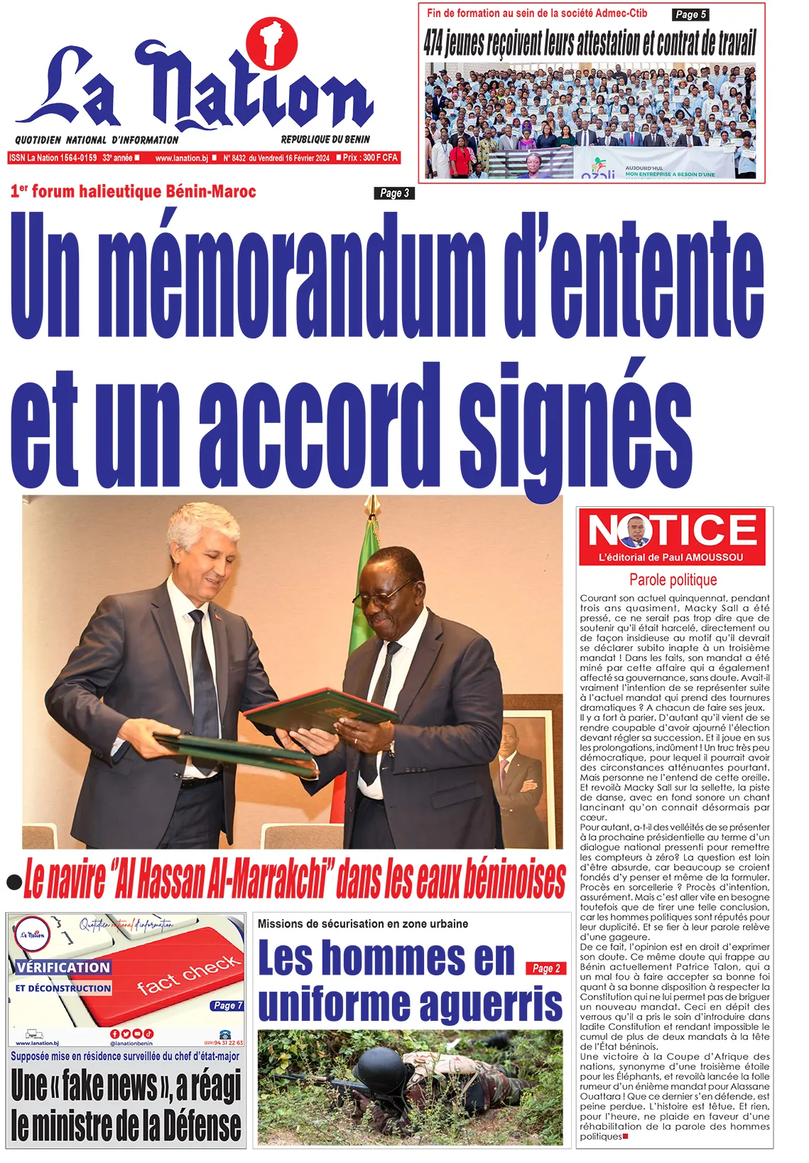 Quotidien ''La Nation'' du 16 Février 2024