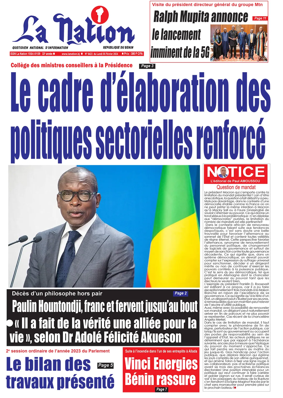 Quotidien ''La Nation'' du 05 Février 2024