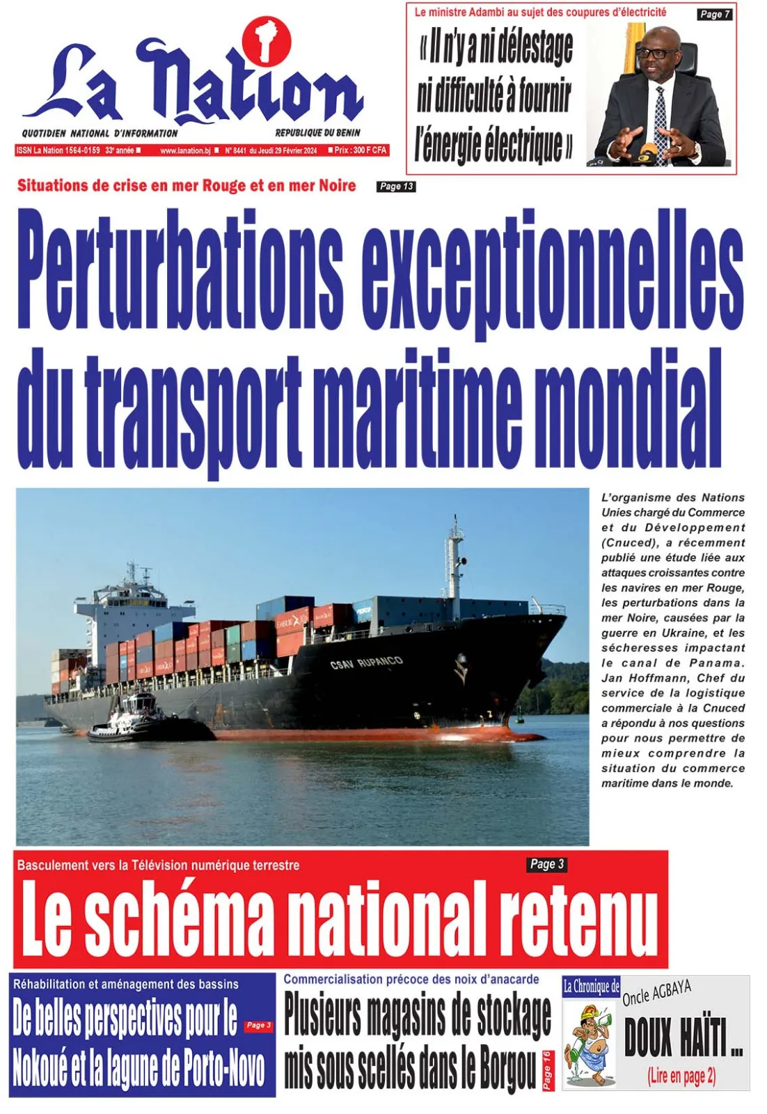 Quotidien ''La Nation'' du 29 Février 2024