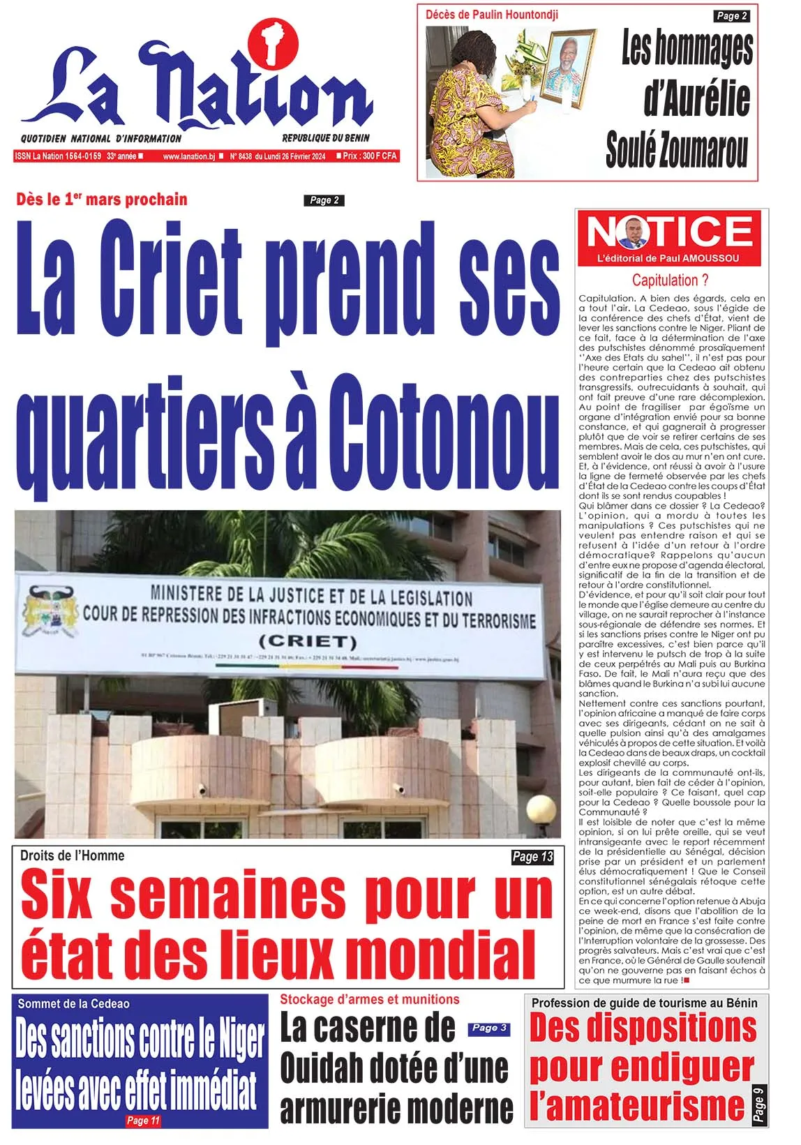 Quotidien ''La Nation'' du 26 Février 2024