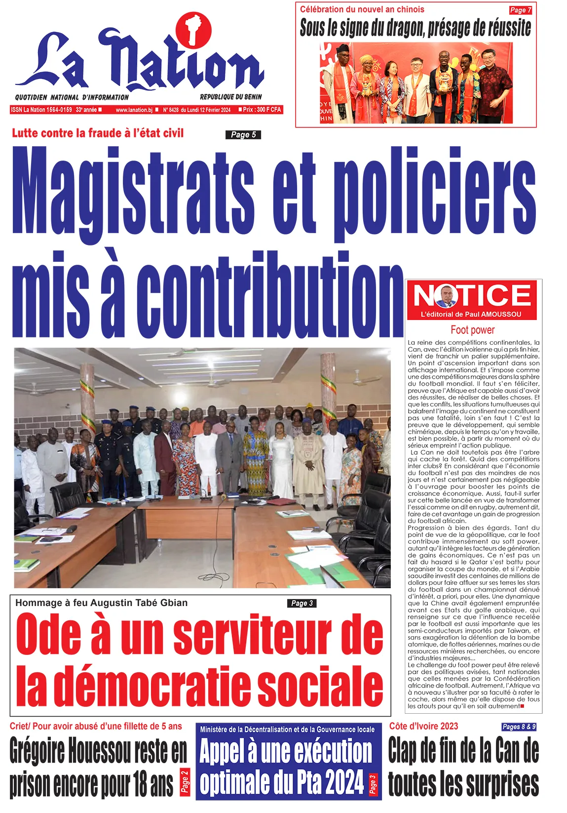 Quotidien ''La Nation'' du 12 Février 2024