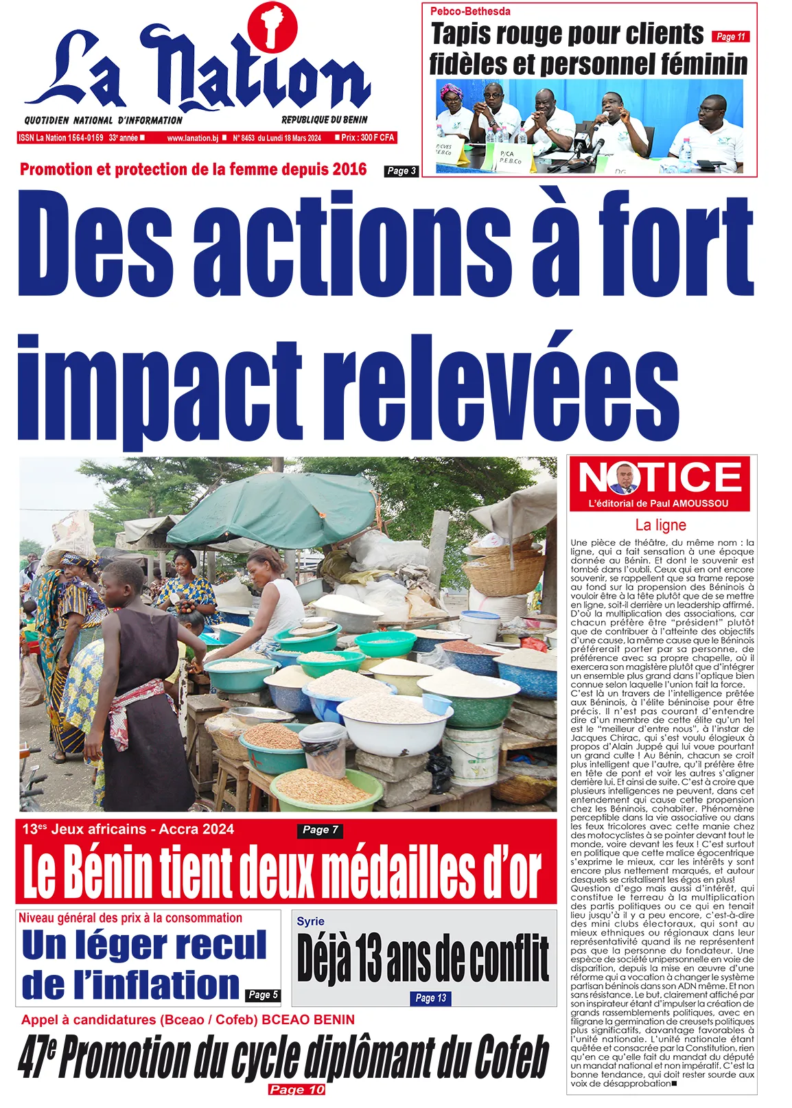 Quotidien ''La Nation'' du 18 Mars 2024