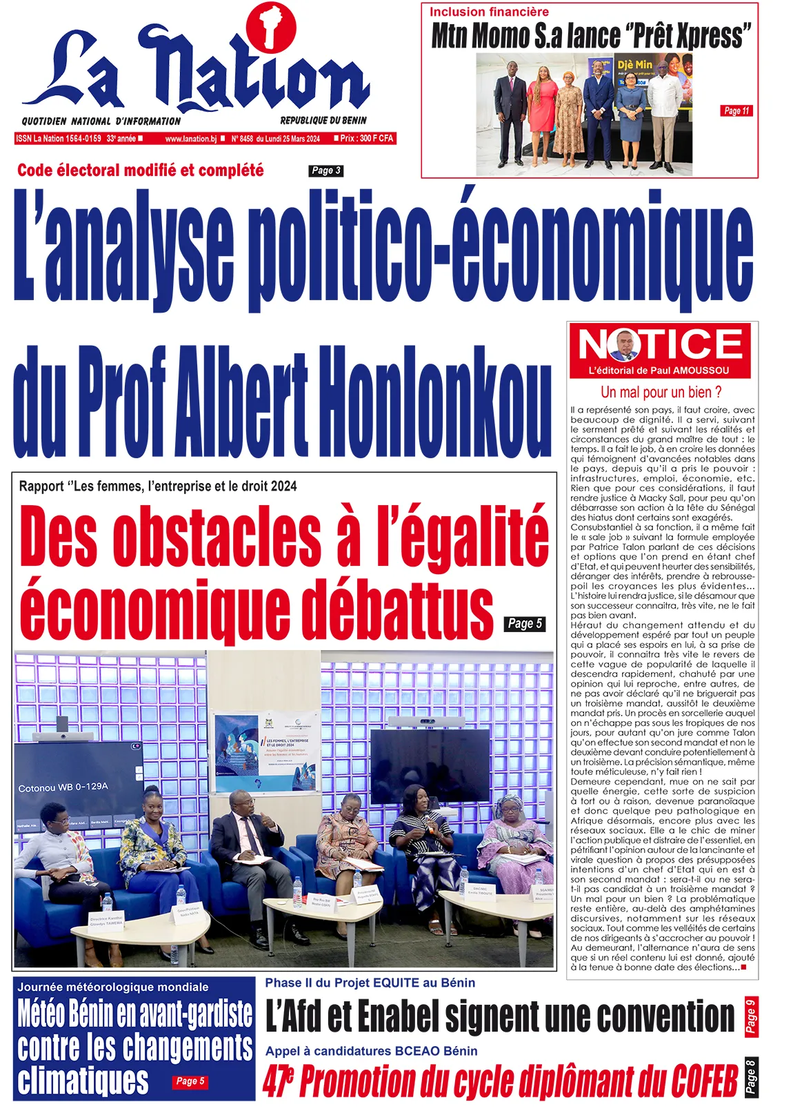 Quotidien ''La Nation'' du 25 Mars 2024