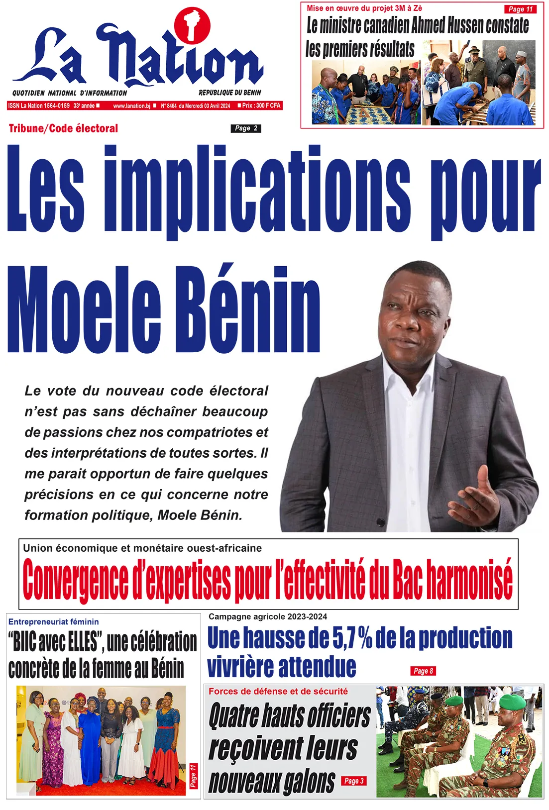 Quotidien ''La Nation'' du 03 Avril 2024