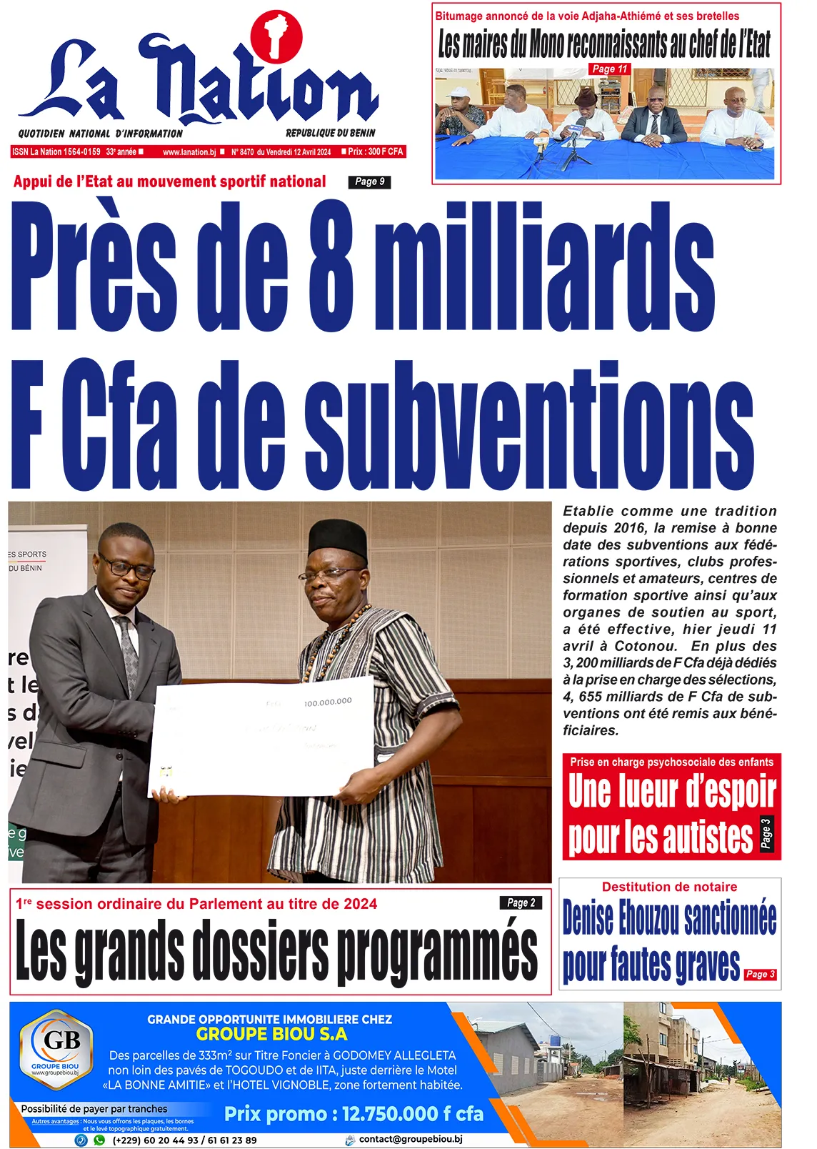 Quotidien ''La Nation'' du 12 Avril 2024