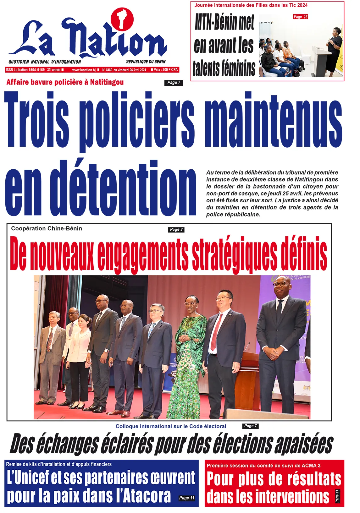 Quotidien ''La Nation'' du 26 Avril 2024