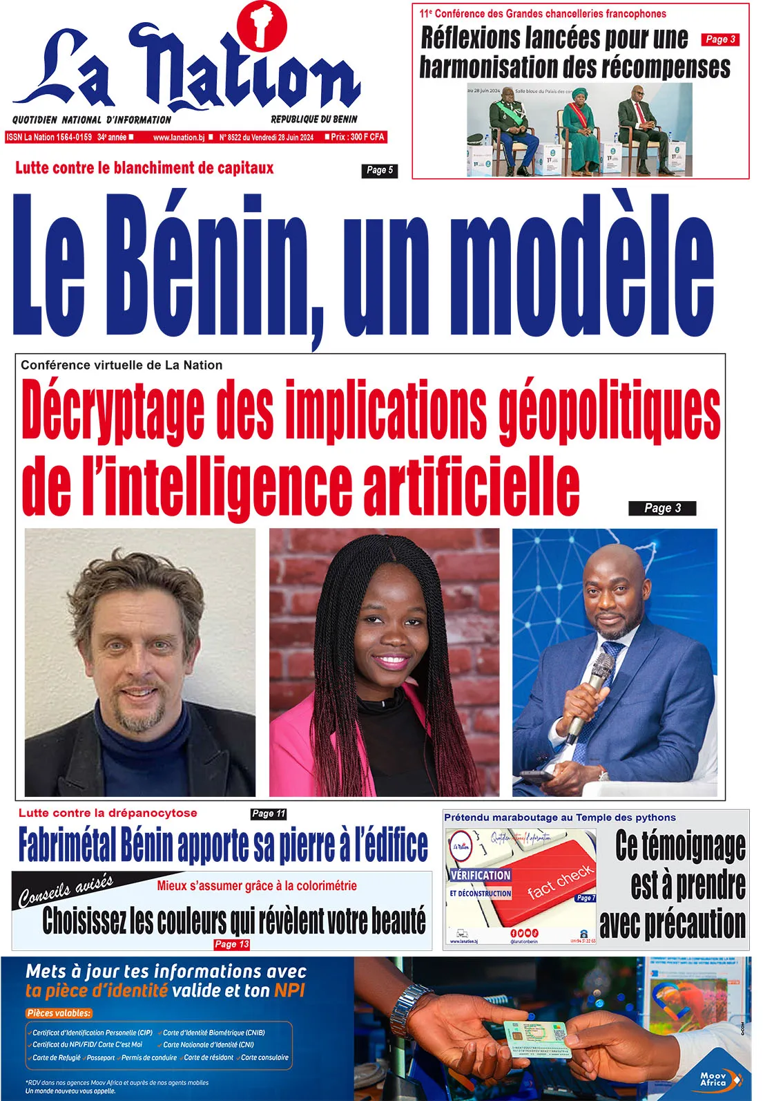 Quotidien ''La Nation'' du 28 Juin 2024