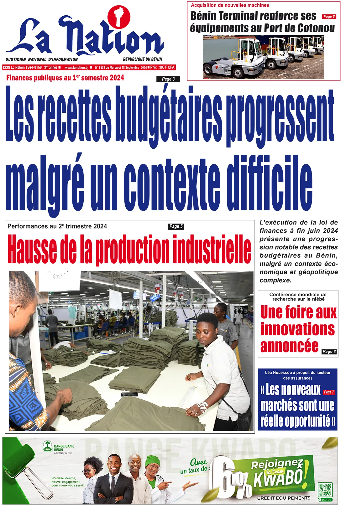 Quotidien ''La Nation'' du 18 Septembre 2024