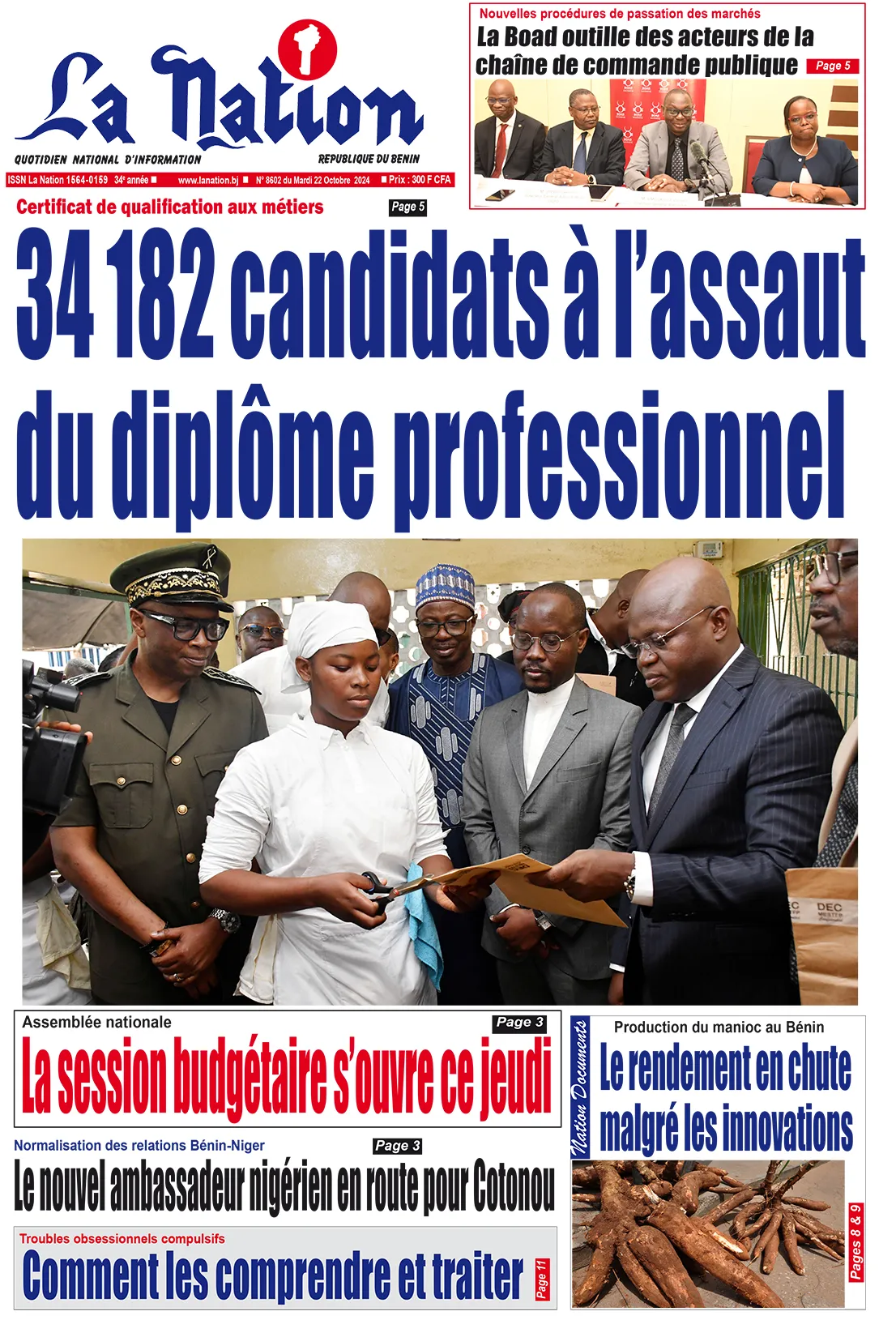 Quotidien ''La Nation'' du 22 Octobre 2024