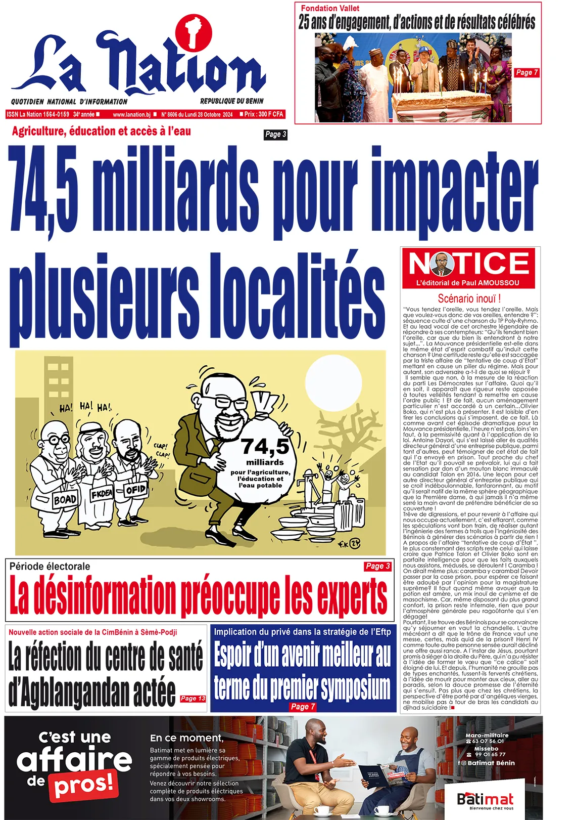 Quotidien ''La Nation'' du 28 Octobre 2024