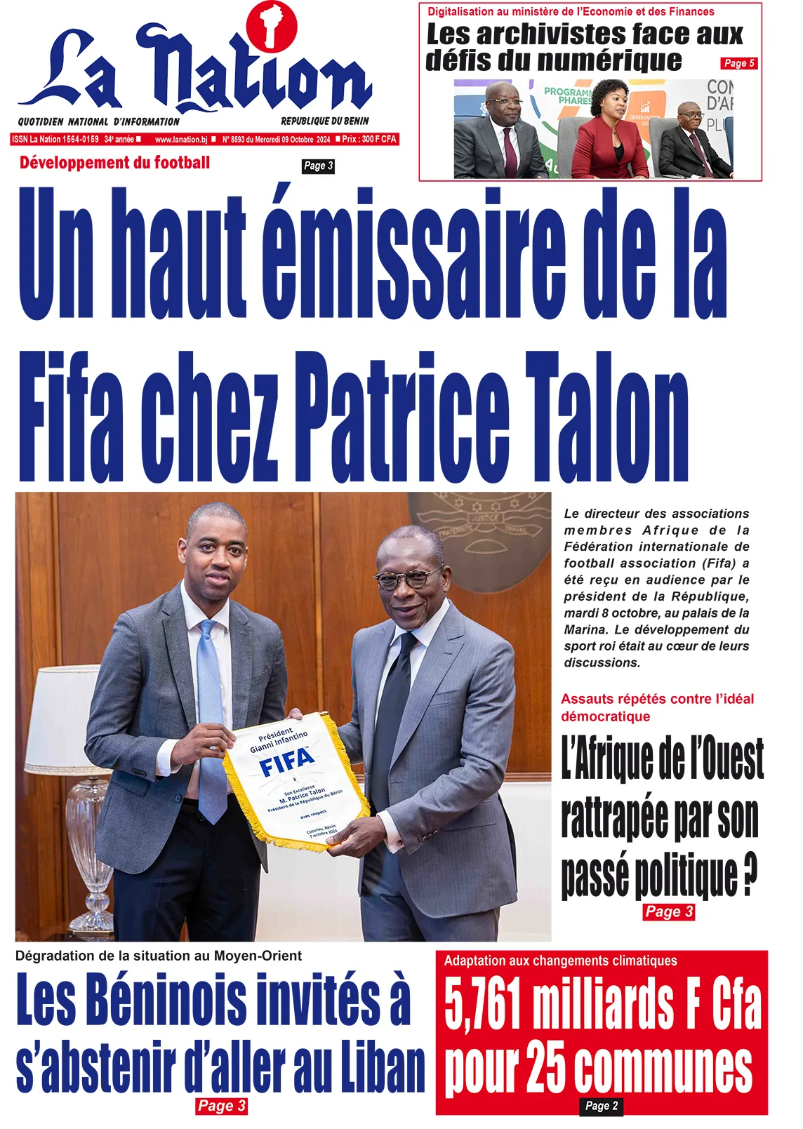 Quotidien ''La Nation'' du 09 Octobre 2024