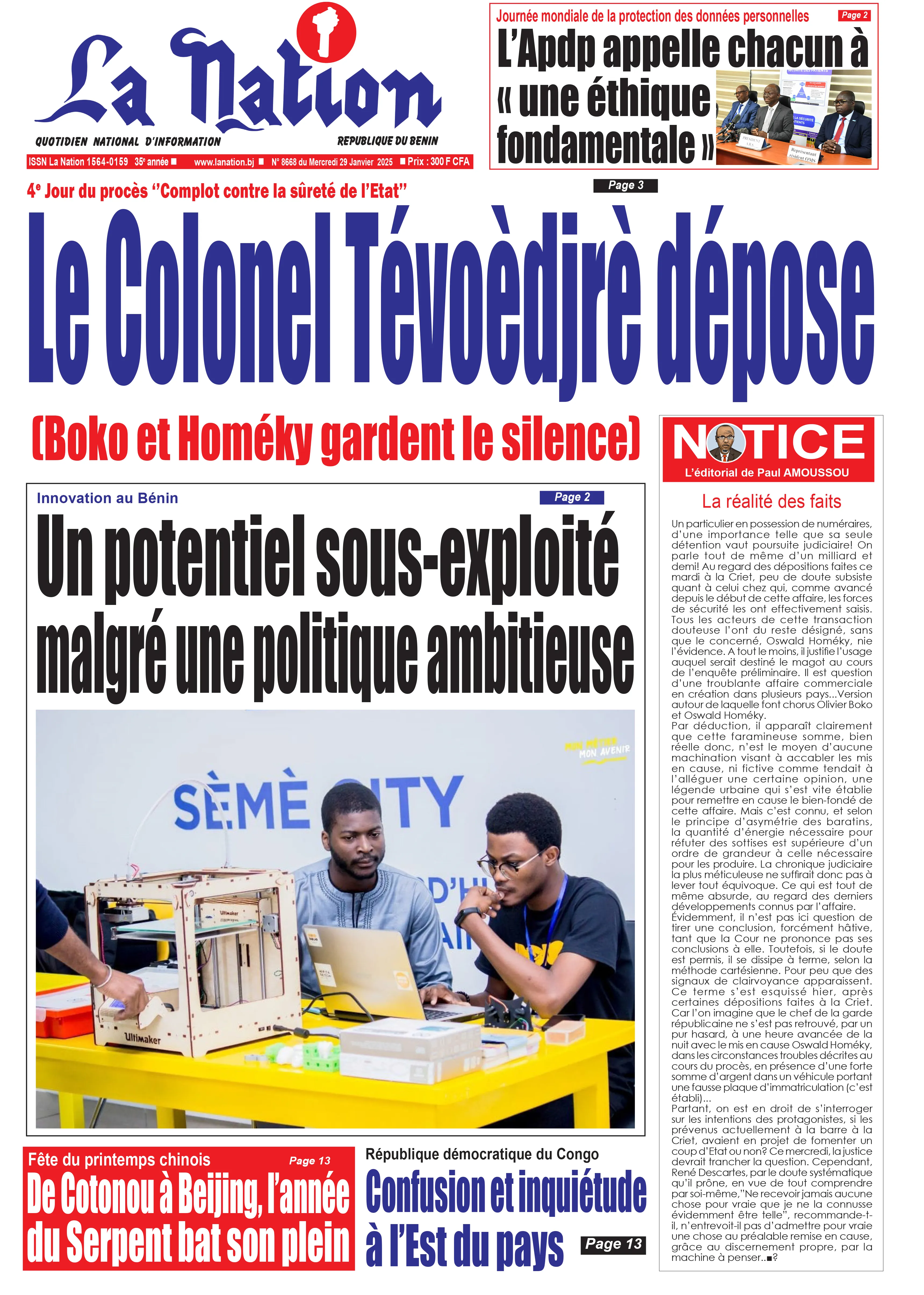 Quotidien ''La Nation'' du 29 Janvier 2025