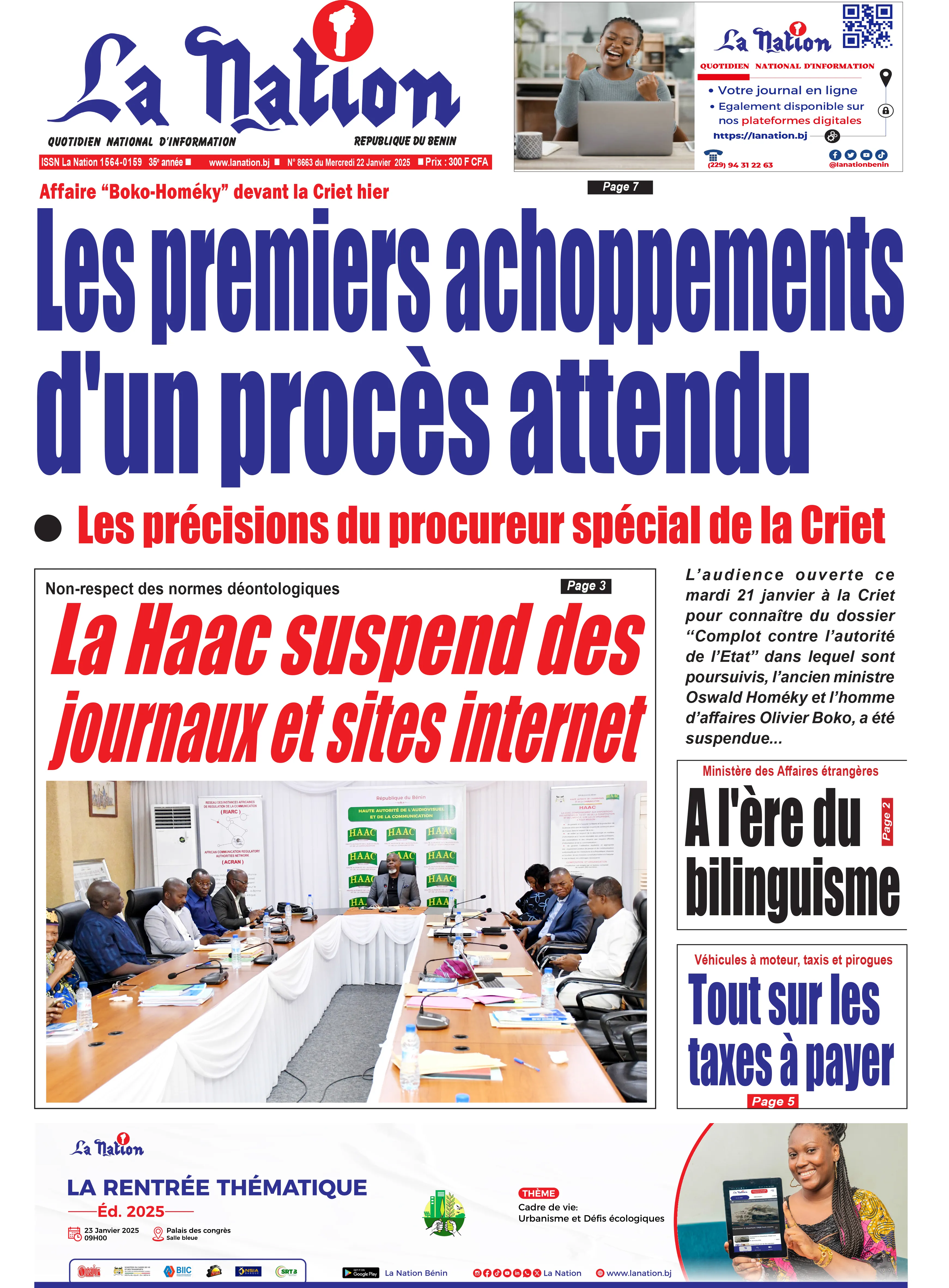 Quotidien ''La Nation'' du 22 Janvier 2025