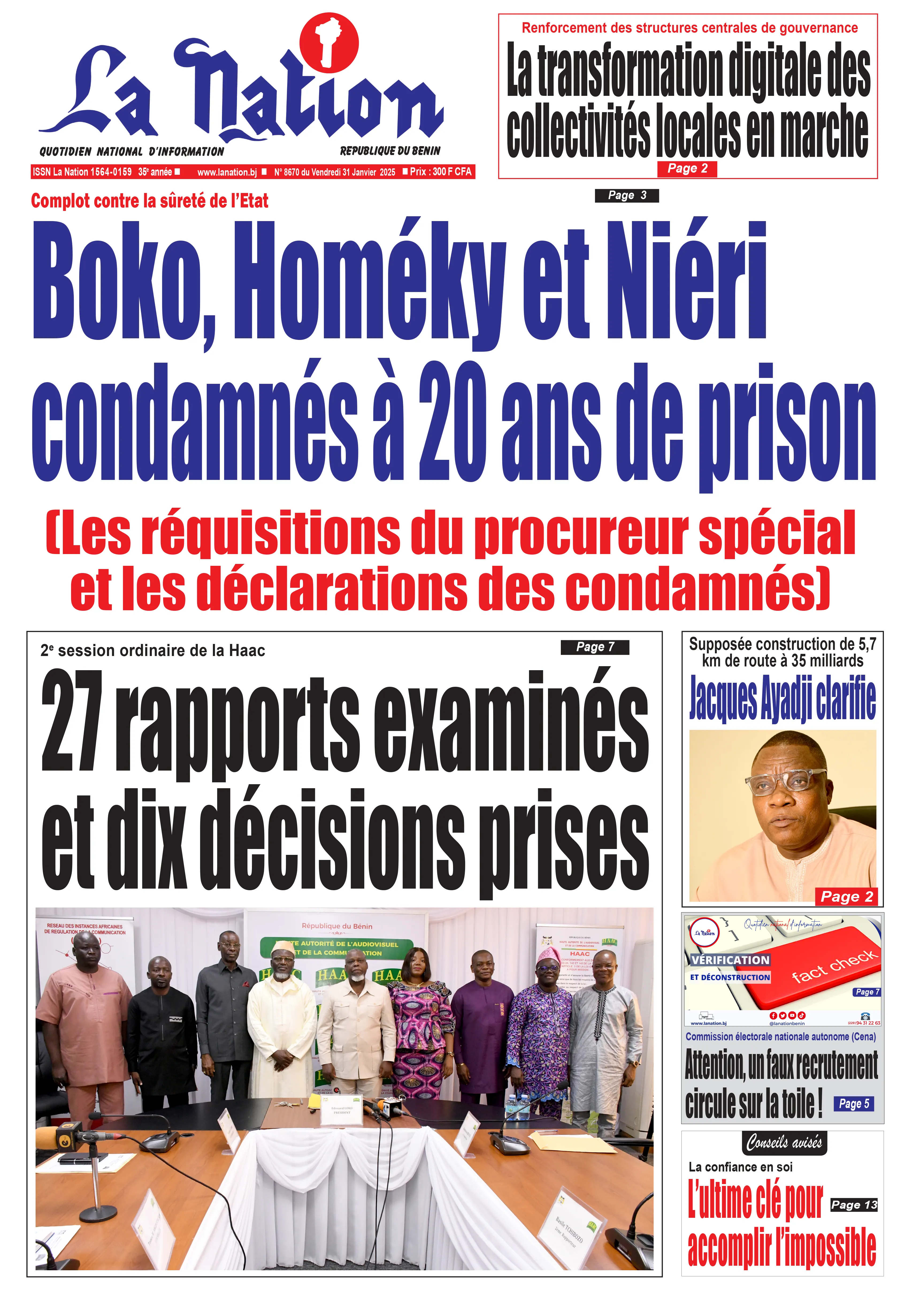 Quotidien ''La Nation'' du 31 Janvier 2025