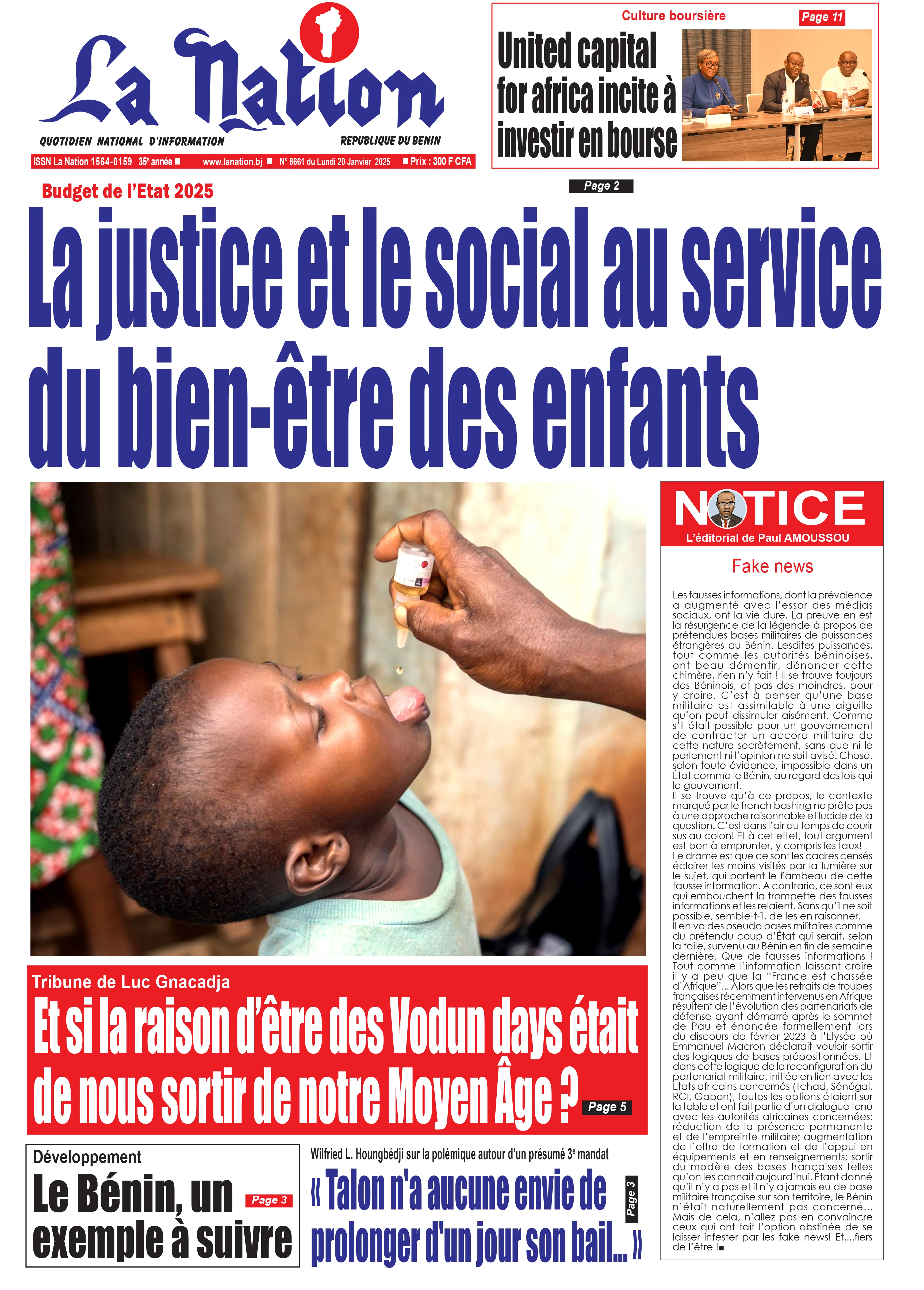 Quotidien ''La Nation'' du 20 Janvier 2025