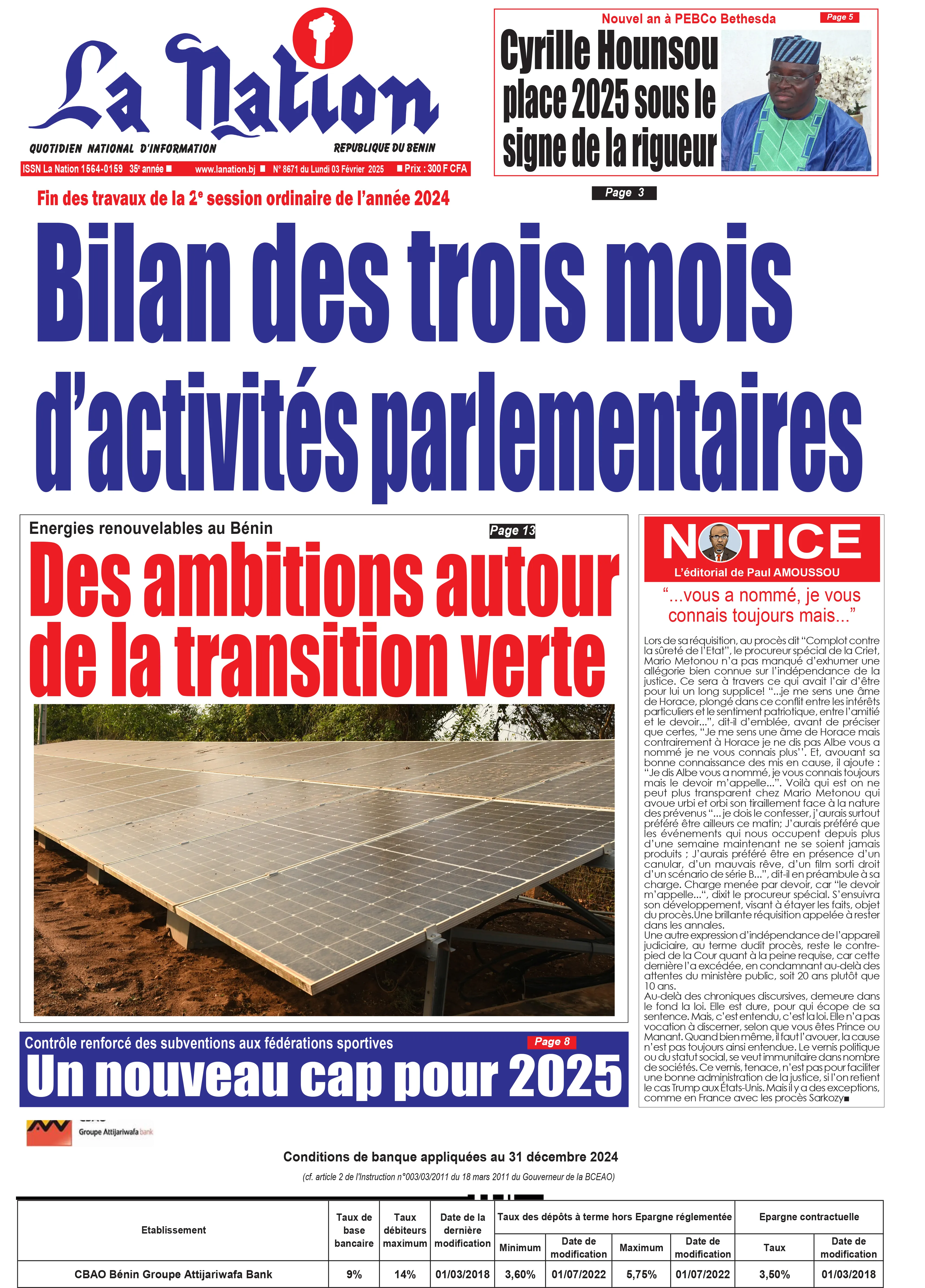 Quotidien ''La Nation'' du 03 Février 2025