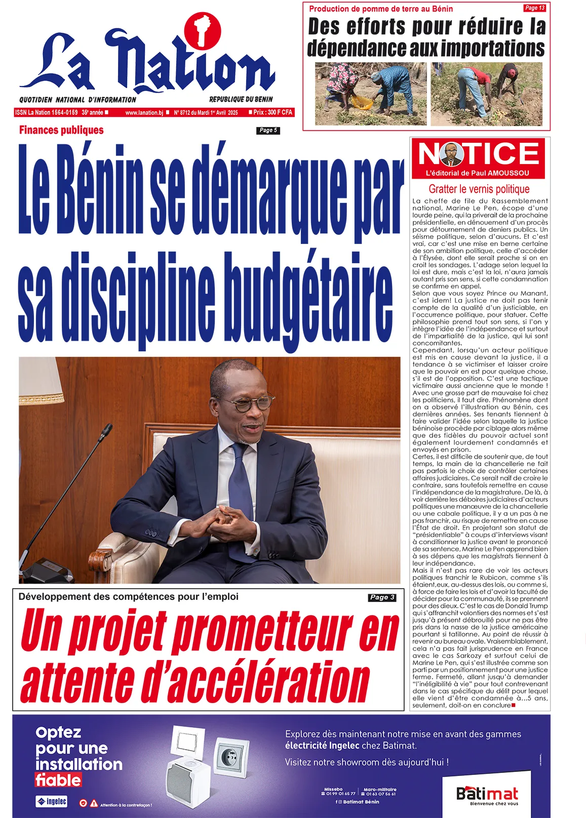 Quotidien ''La Nation'' du 1er Avril 2025