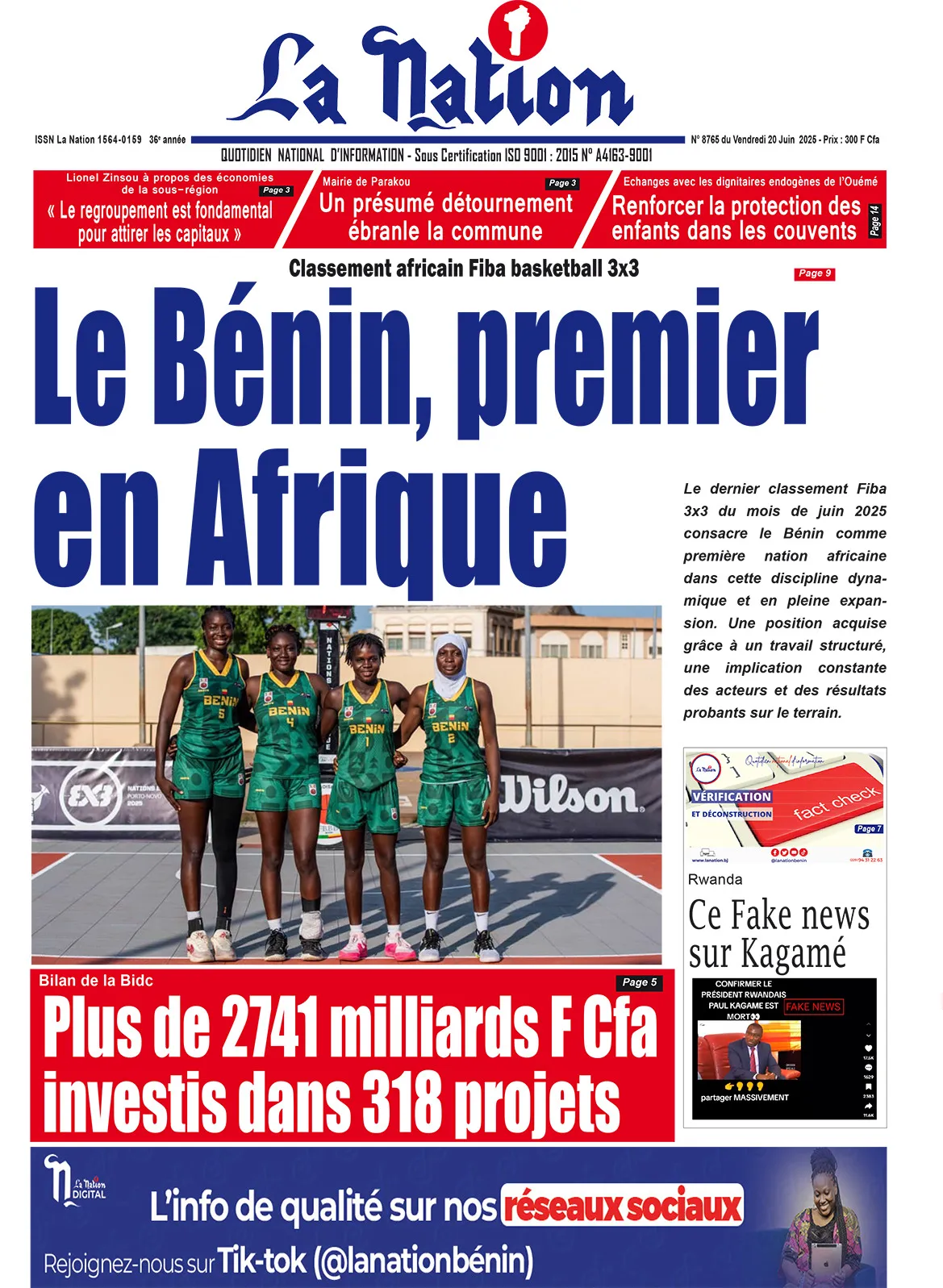 Quotidien La Nation du 20 Juin 2025