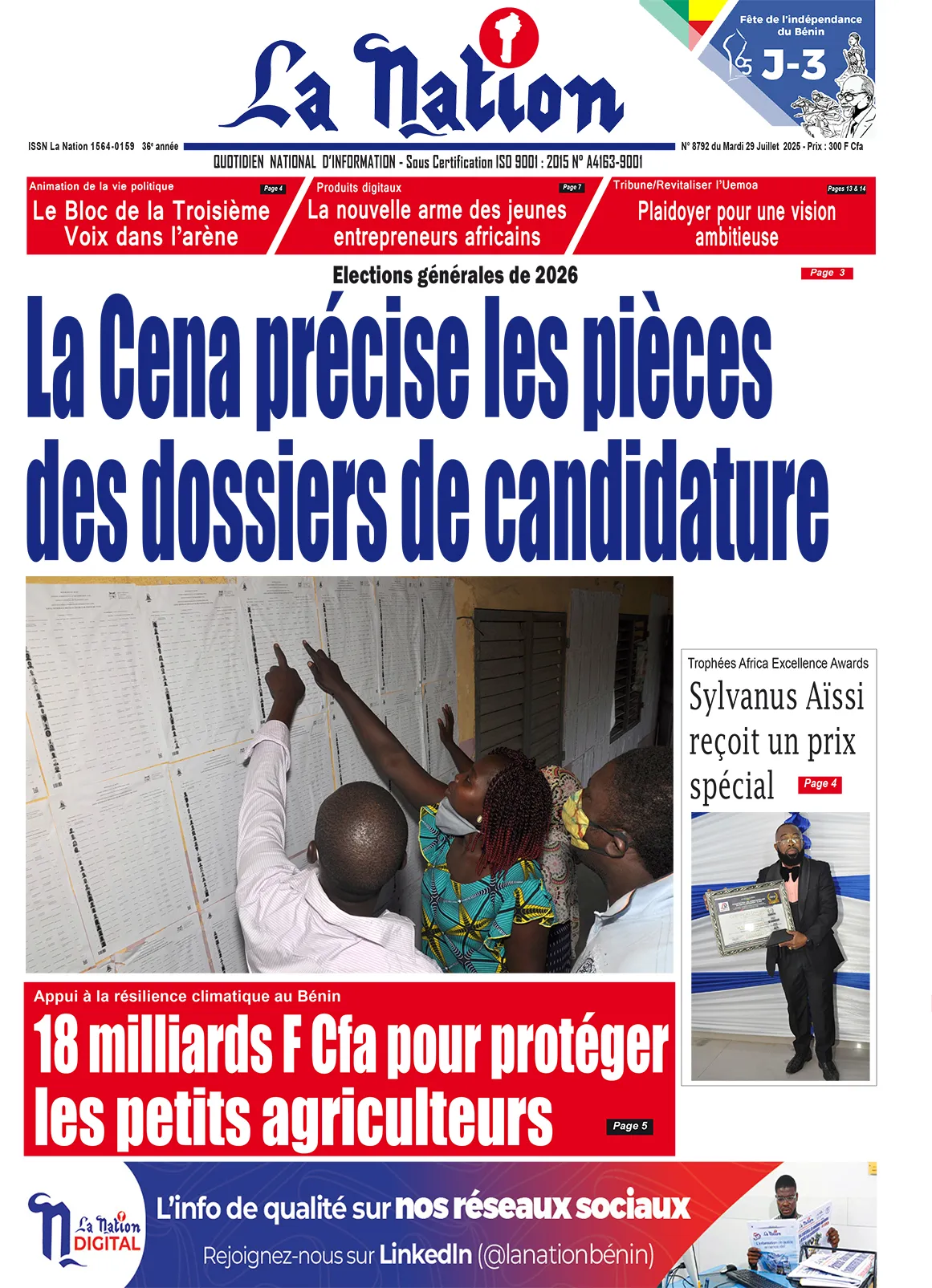 Quotidien ''La Nation'' du 29 Juillet 2025