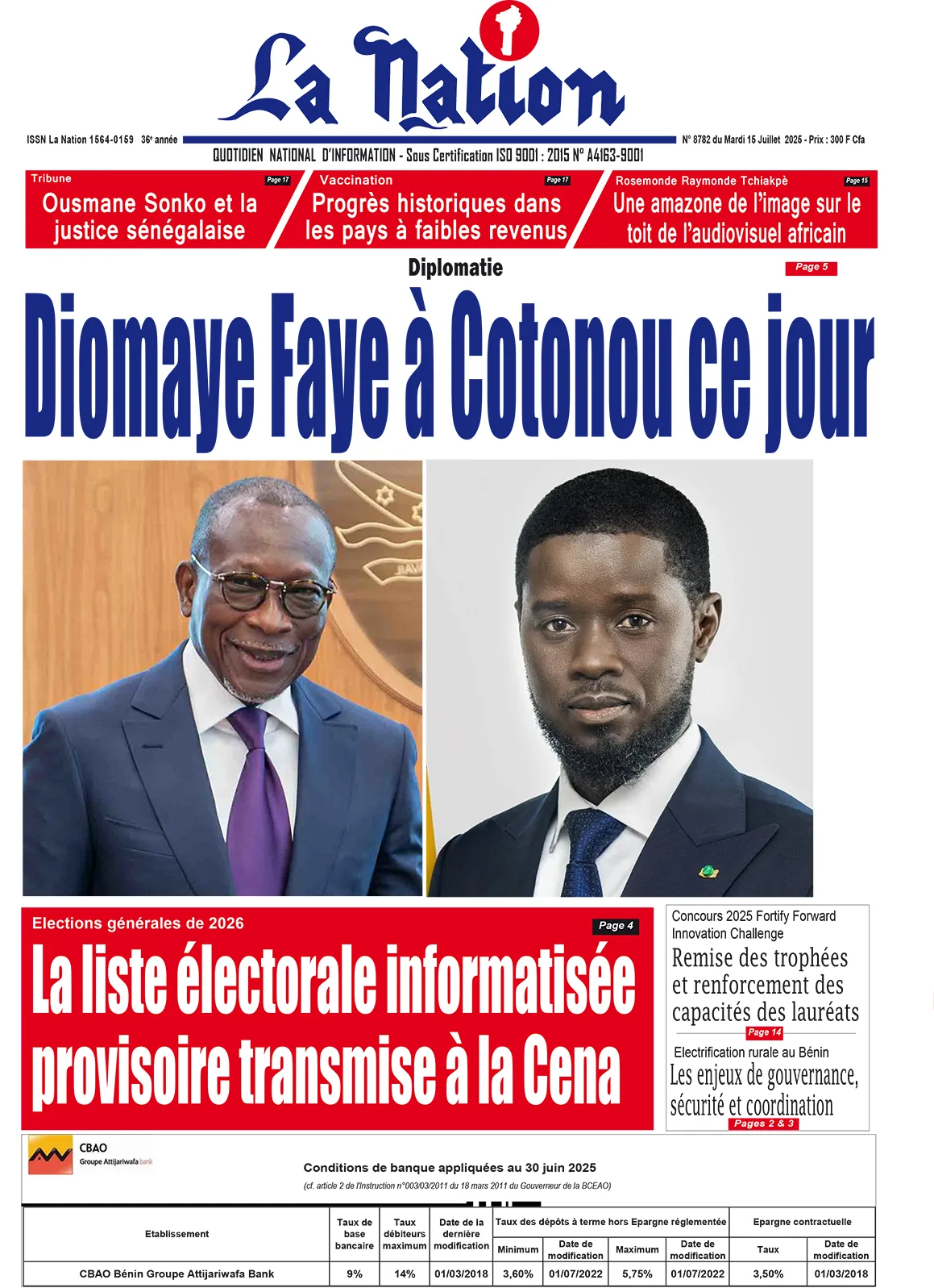 Quotidien ''La Nation'' du 16 Juillet 2025