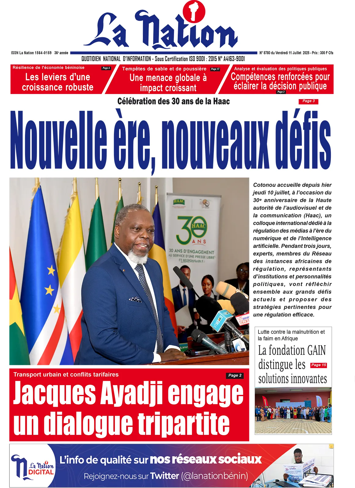Quotidien ''La Nation'' du 11 Juillet 2025