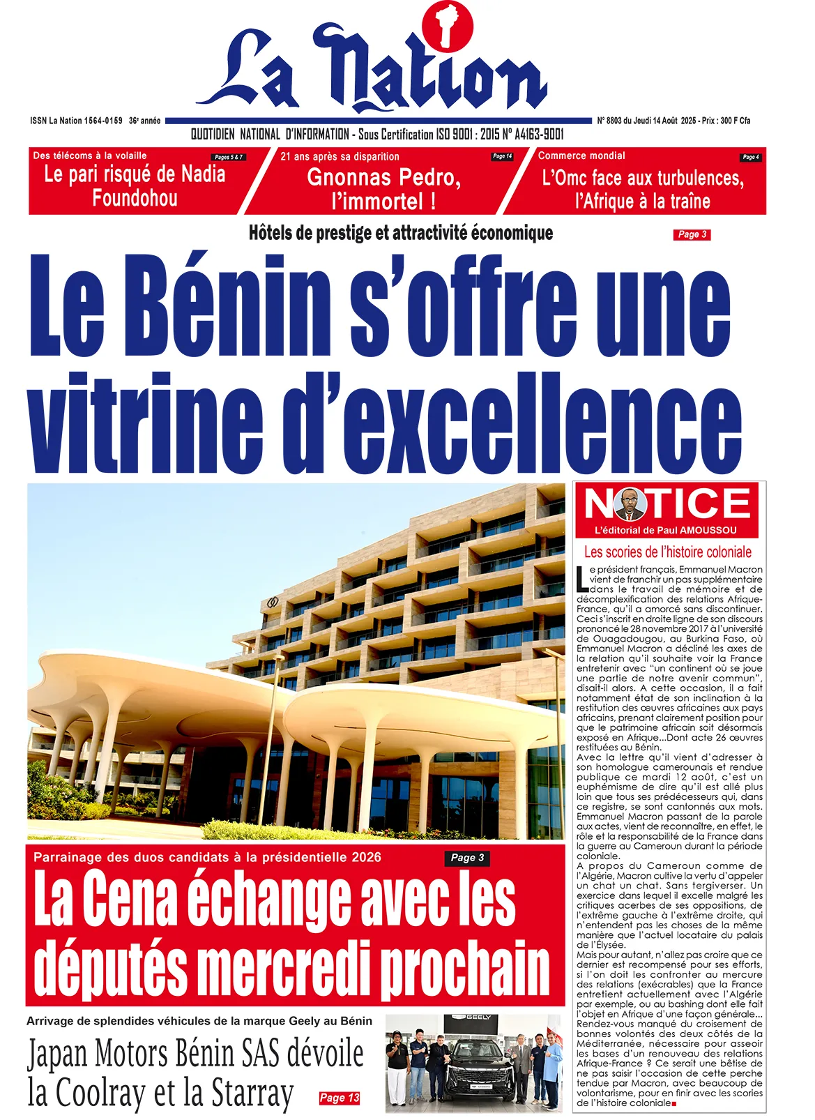 Quotidien '' La Nation '' du 14 Août 2025