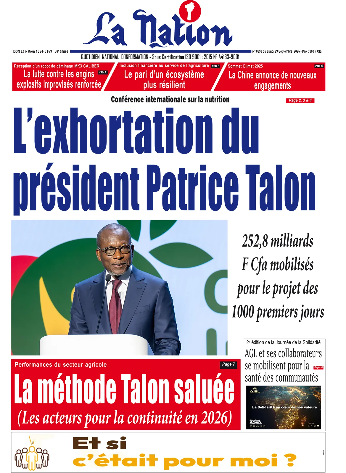 Quotidien '' La Nation'' du 29 Septembre 2025