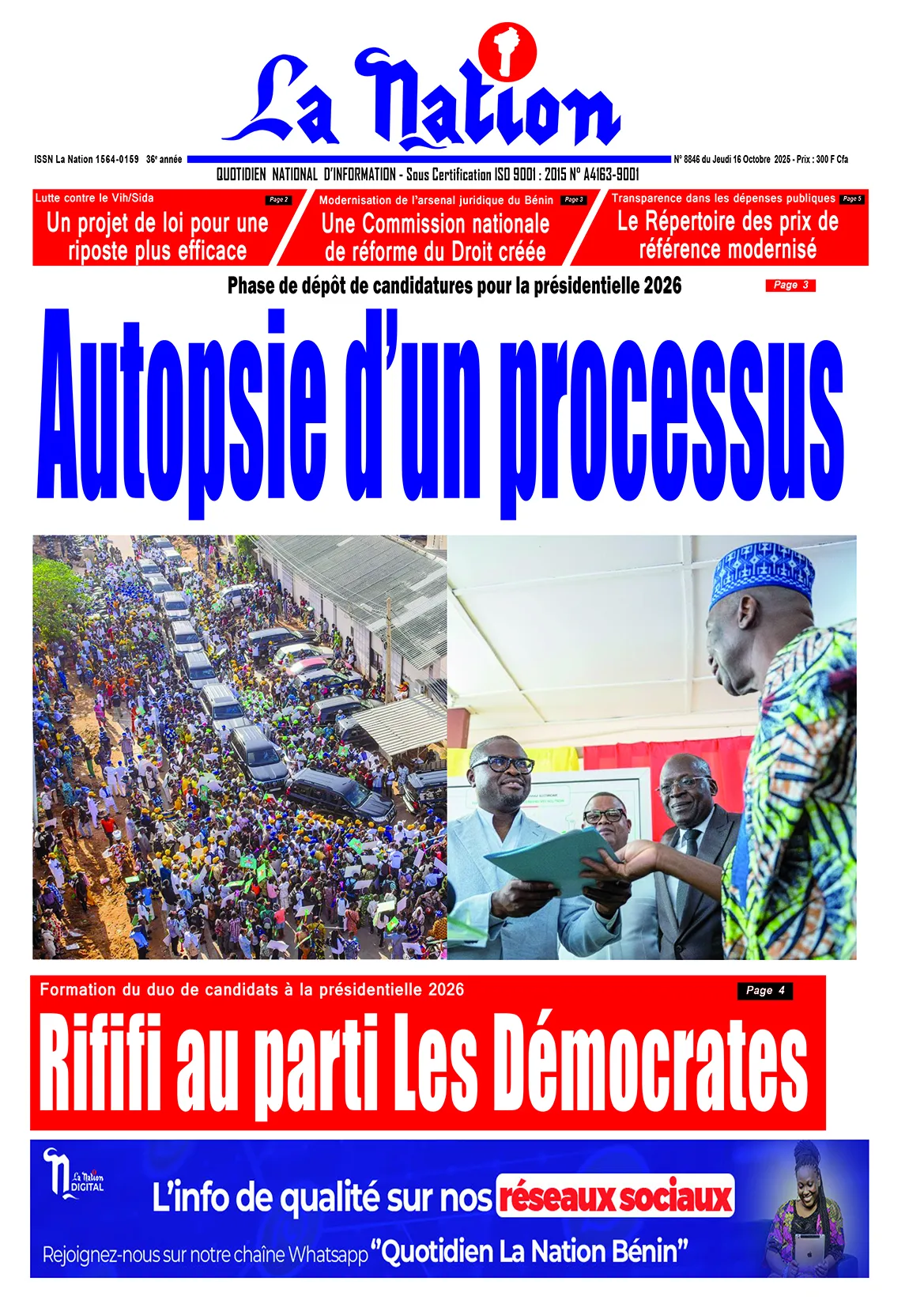 Quotidien '' La Nation'' du 16 Octobre 2025