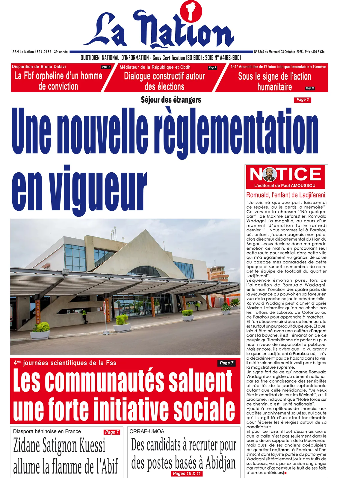 Quotidien '' La Nation'' du 08 Octobre 2025