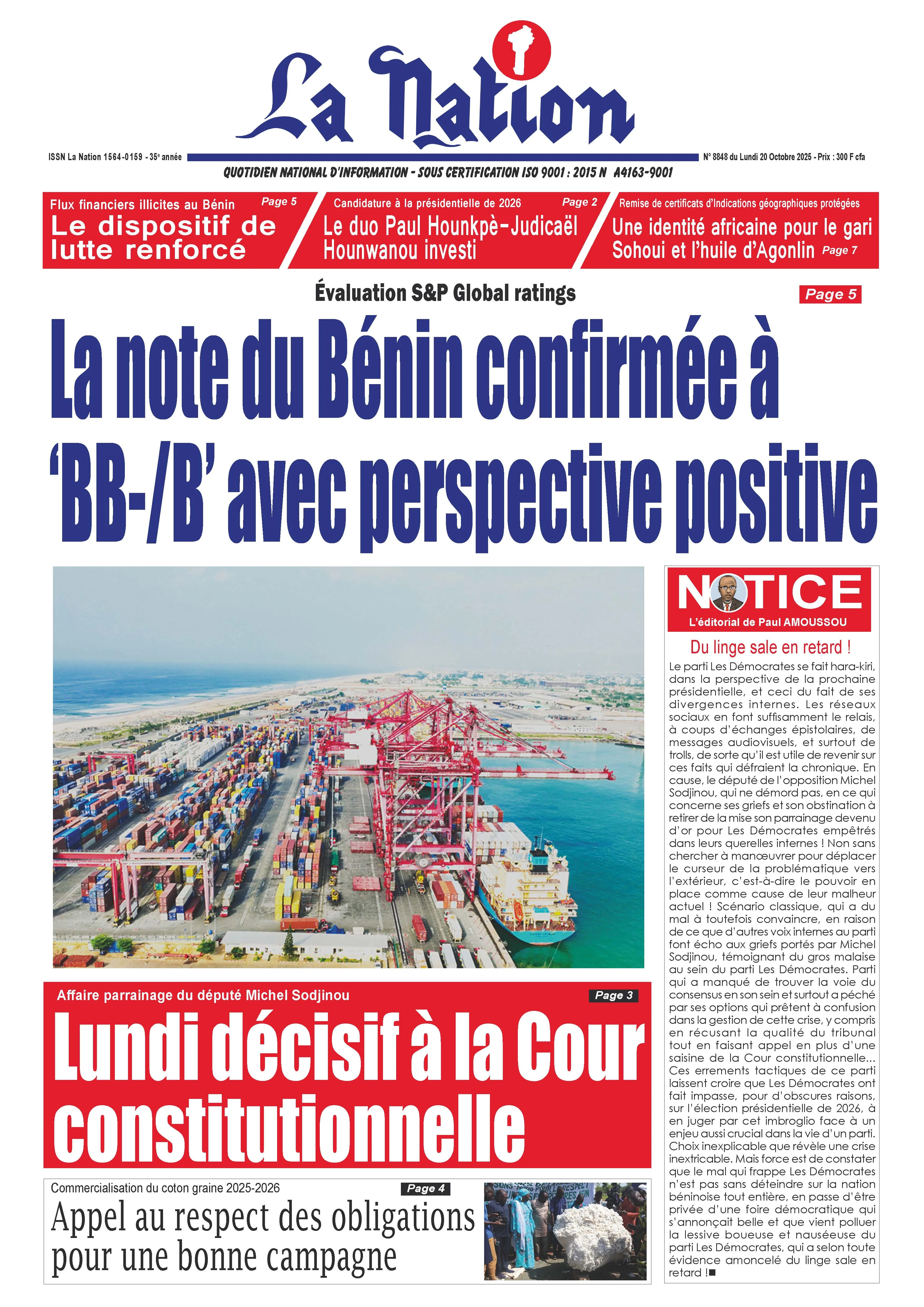Quotidien "La Nation" du 20 Octobre 2025