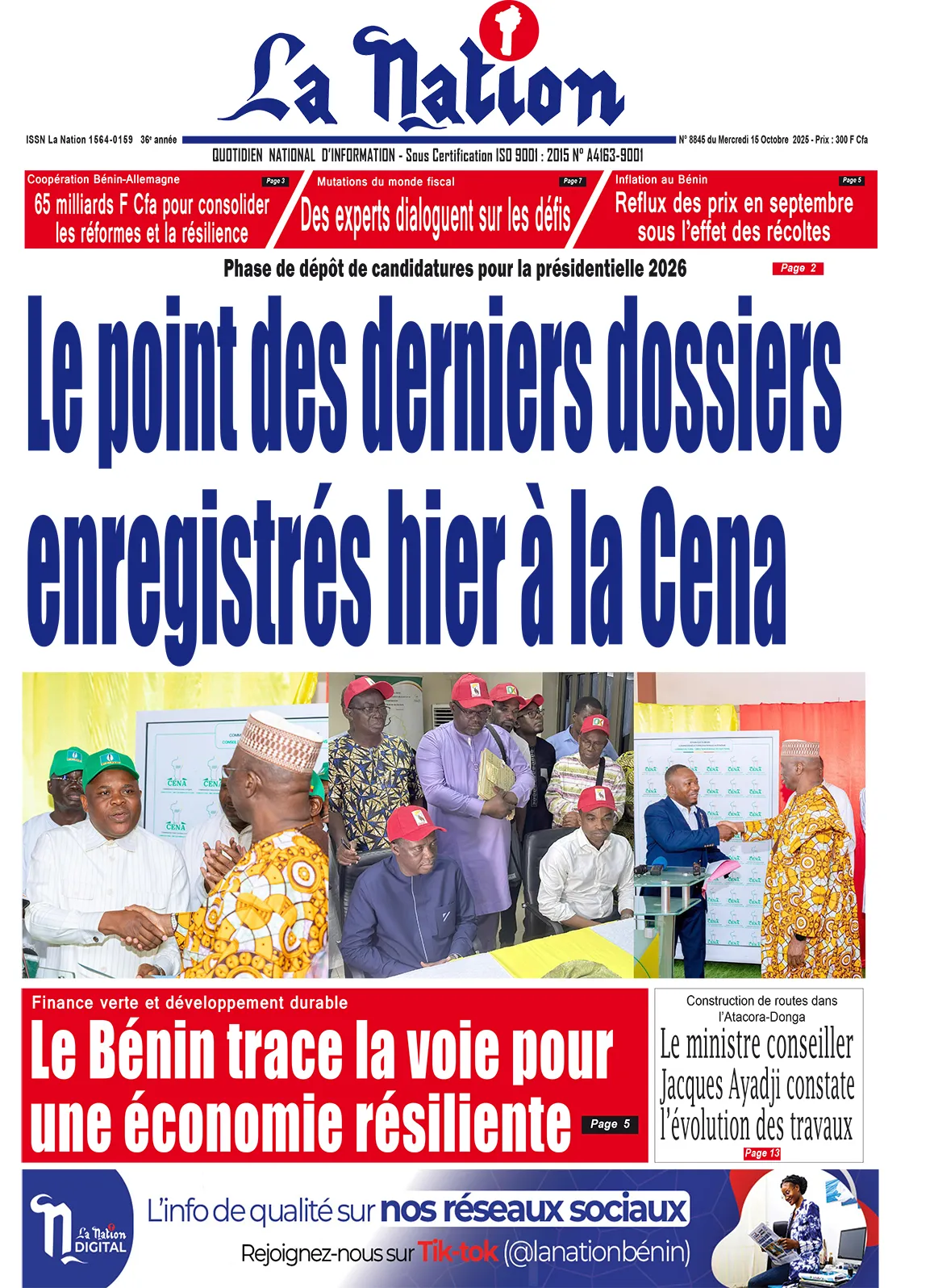 Quotidien '' La Nation'' du 15 Octobre 2025