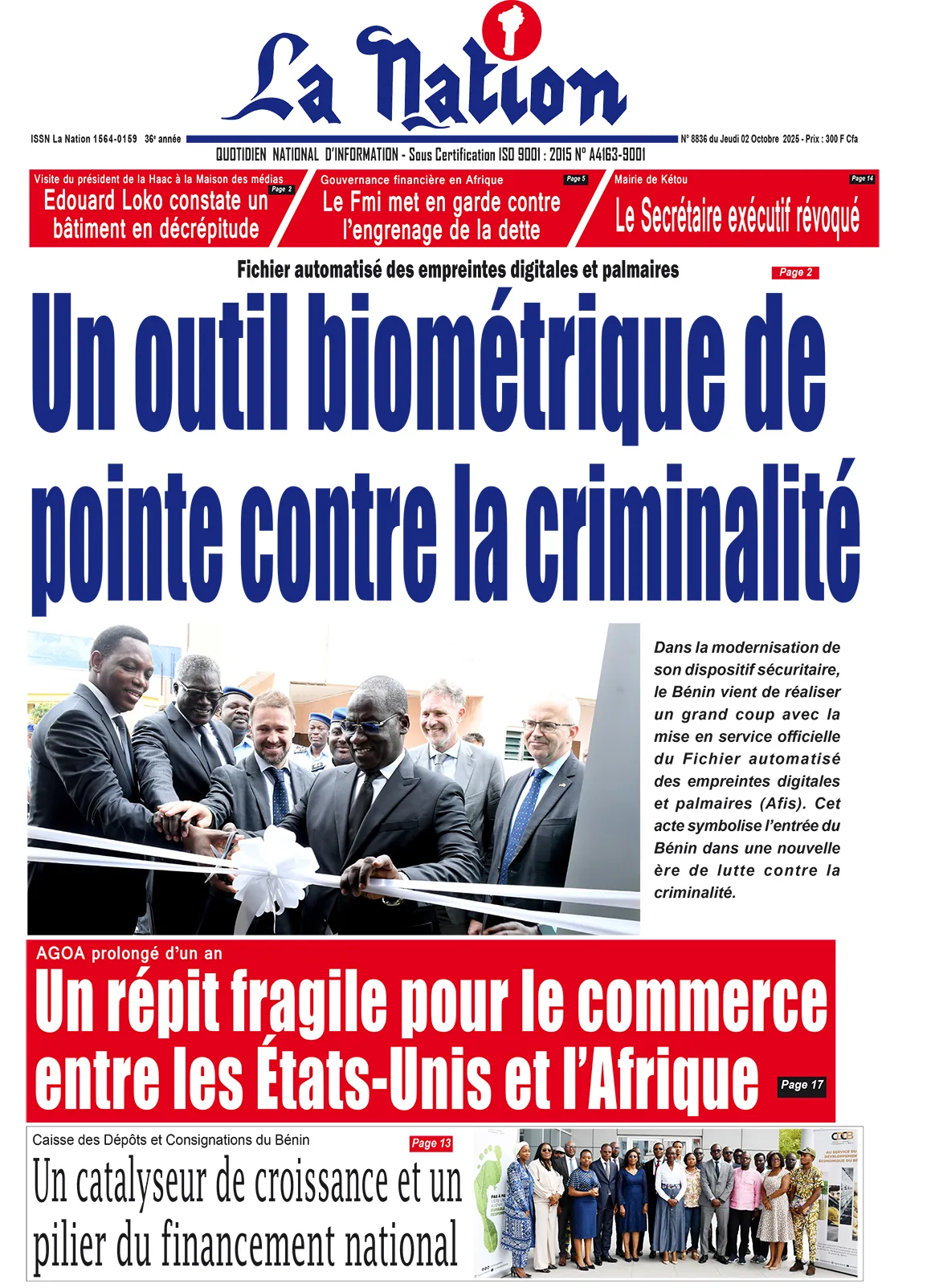 Quotidien '' La Nation'' du 02 Octobre 2025