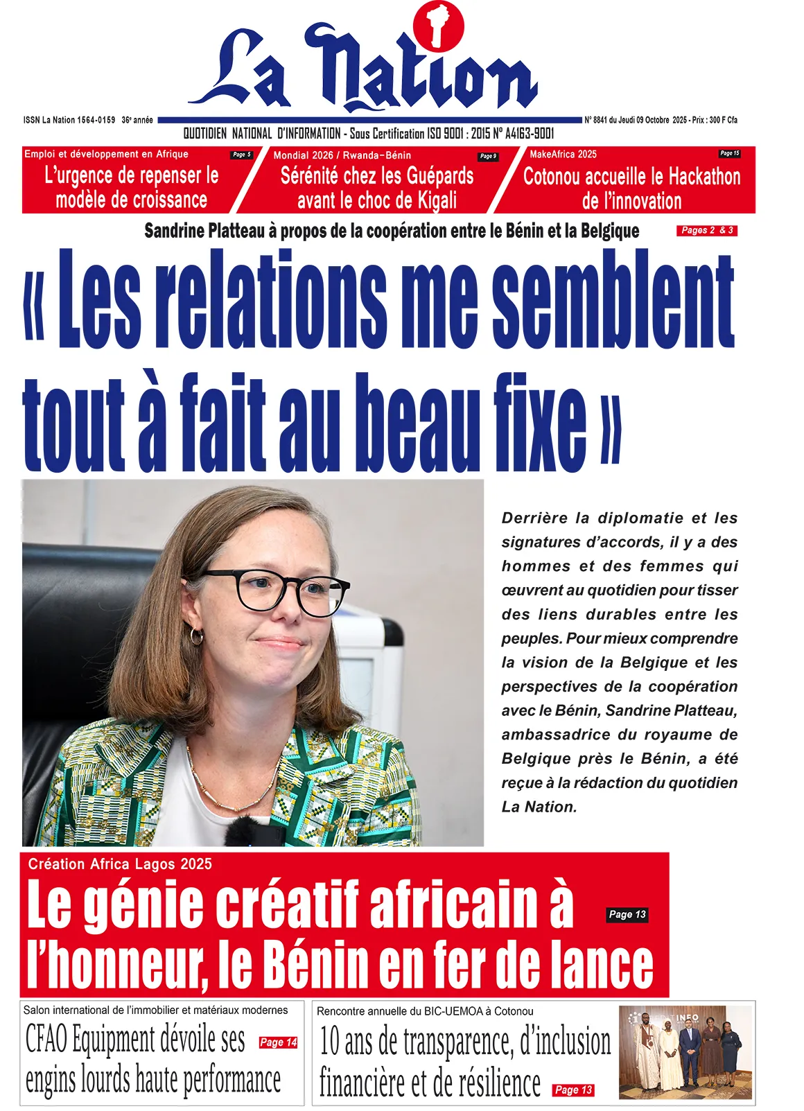 Quotidien '' La Nation'' du 09 Octobre 2025