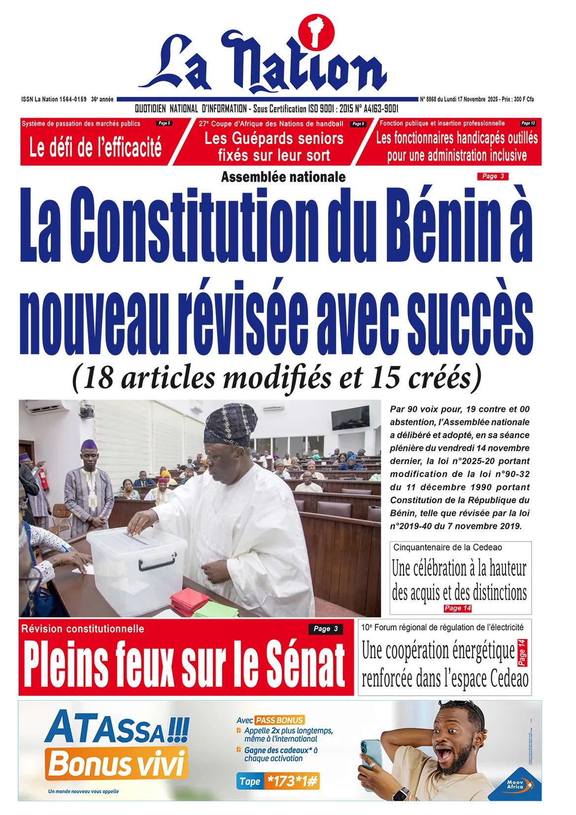 Quotidien '' LA NATION '' du 17 Novembre 2025