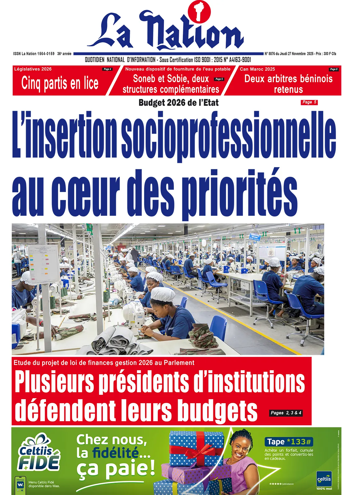 Quotidien '' LA NATION '' du 27 Novembre 2025