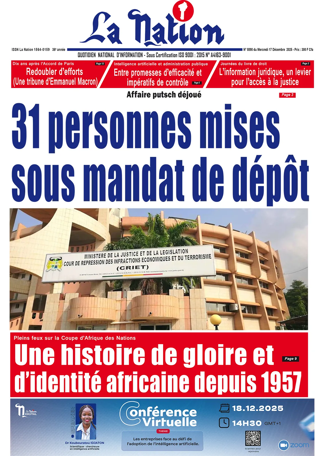 Quotidien '' LA NATION '' du 17 Décembre 2025
