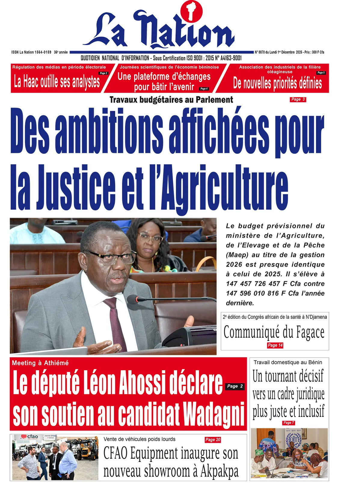 Quotidien '' LA NATION '' du 1er Décembre 2025