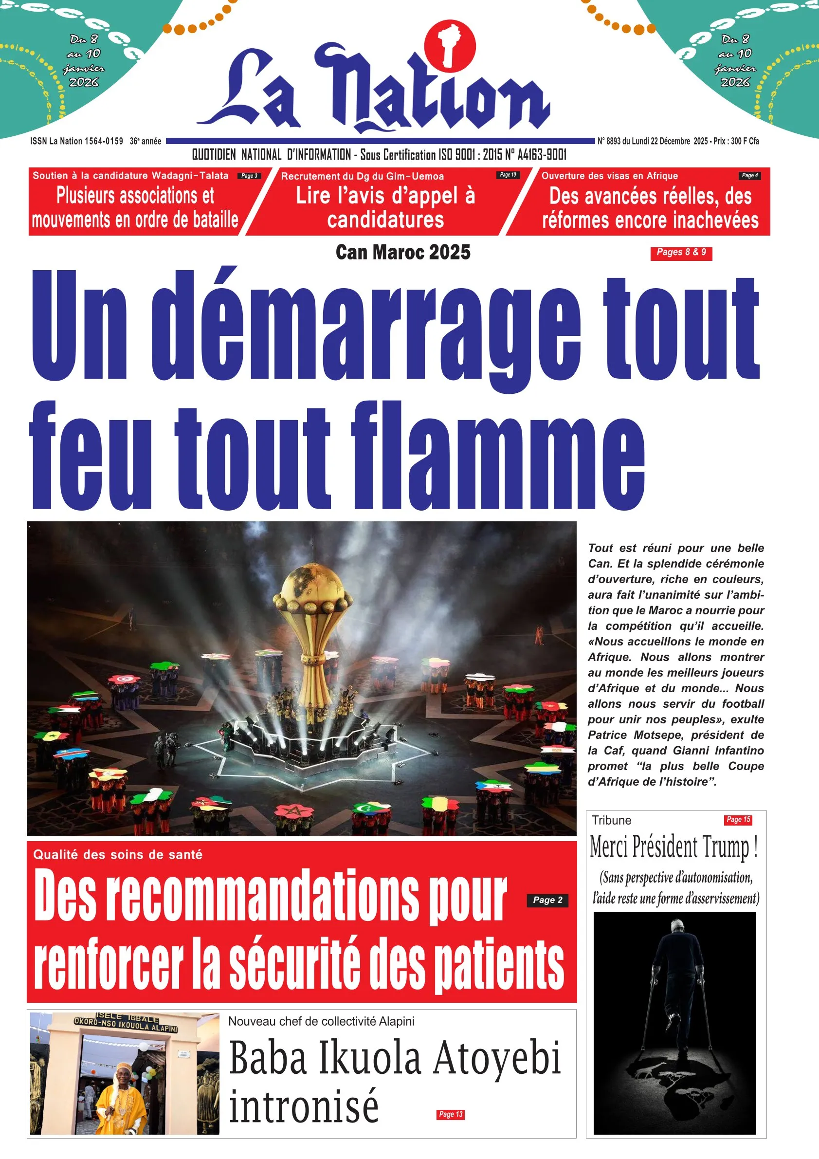 Quotidien '' LA NATION '' du 22 Décembre 2025
