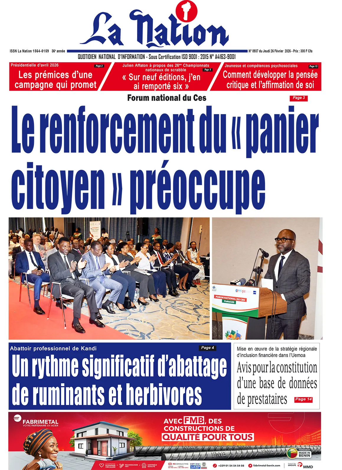 Quotidien '' LA NATION '' du 26 Février 2026