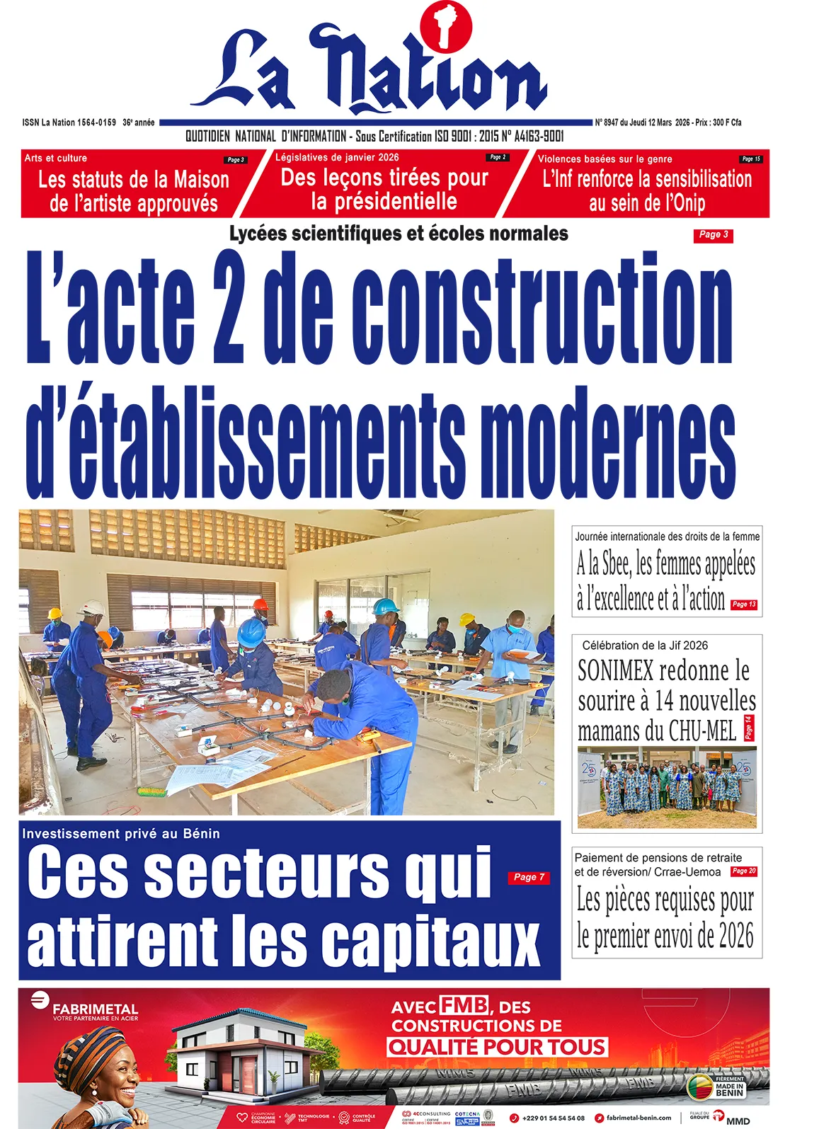 Quotidien '' LA NATION '' du 12 Mars 2026